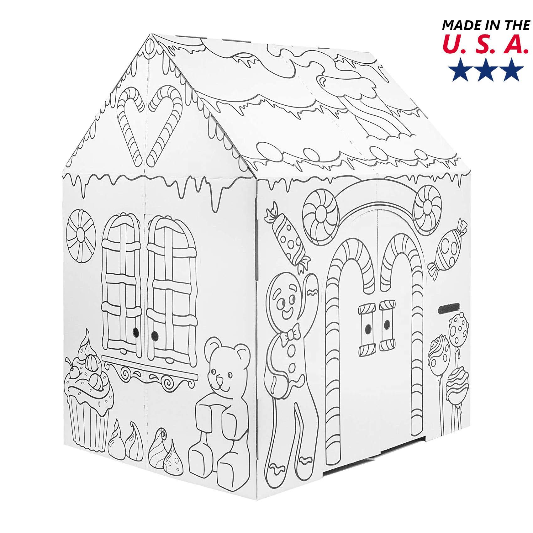 Easy Playhouse Easy Playhouse Gingerbread House - Kids Art & Craft for Indoor Fun, Color Favorite Holiday Sweets & Winter Friends Decorate & Personalize a Cardboard Fort, 32\" X 26. 5\" X 40. 5\"