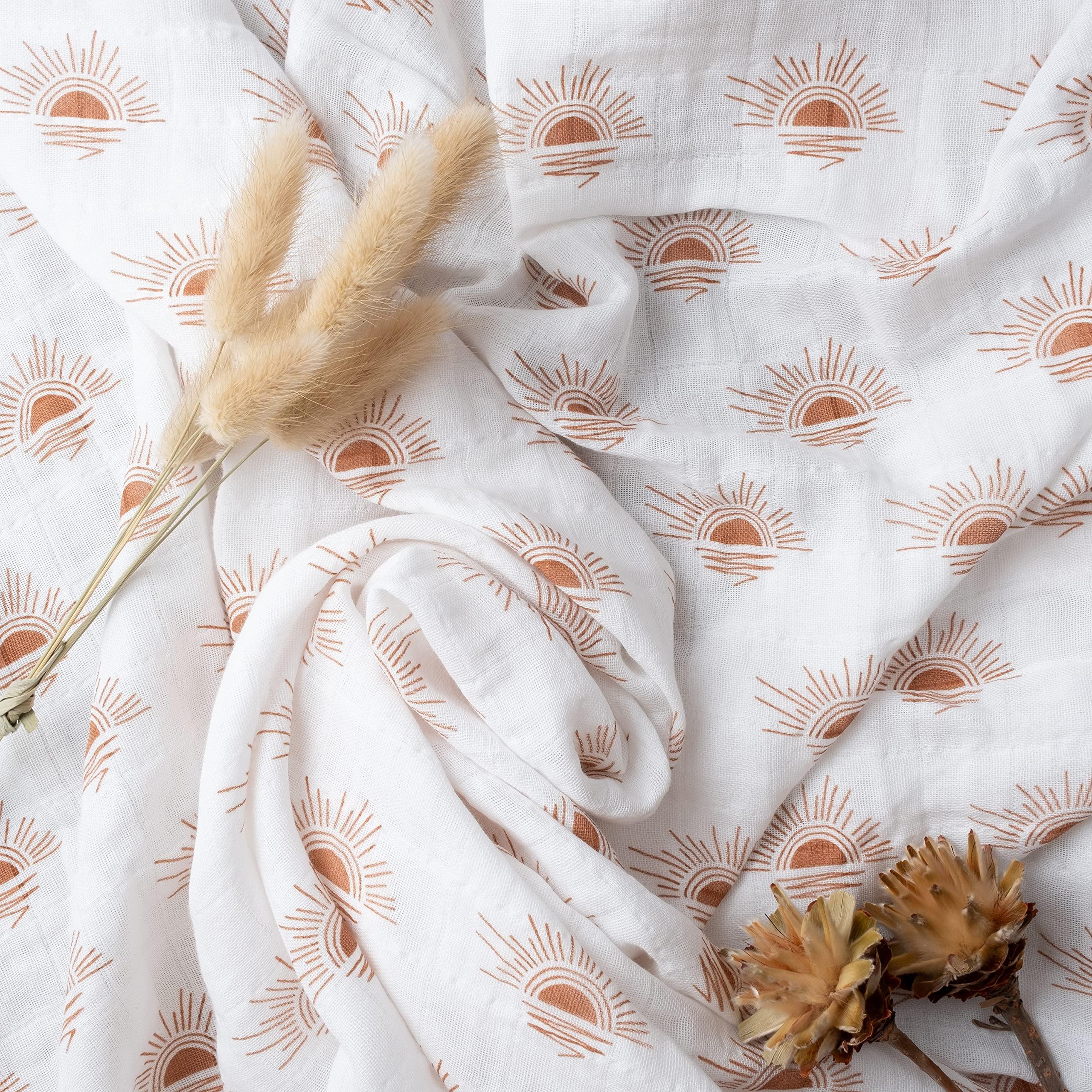 Miaoberry Miaoberry 100% Organic Cotton Baby Muslin Swaddle Blanket Set| Clay Rust Boho Sunrays| Gender Neutral for Boys Girls|Rust Sunset Sunshine| Hospital Newborn Receiving Blanket |Newborn Unisex