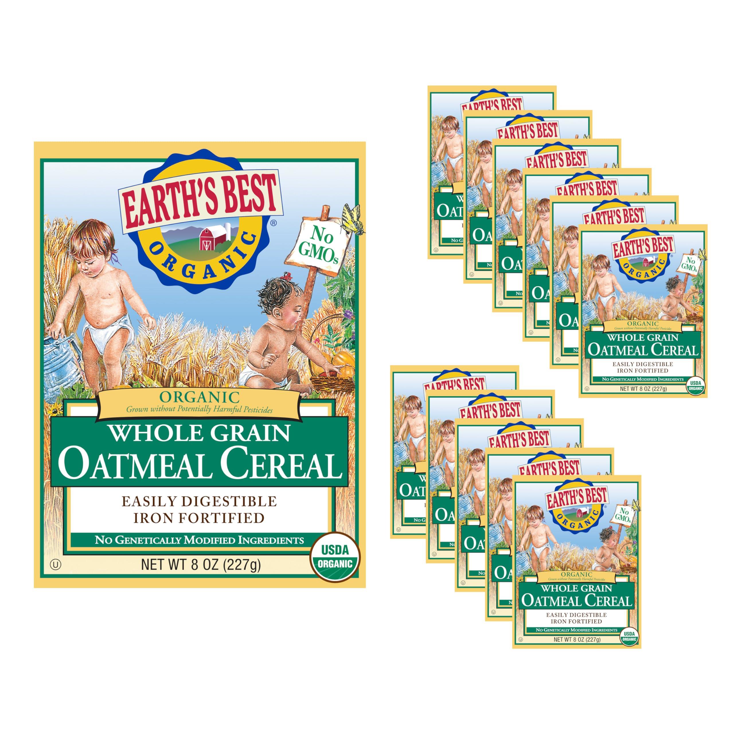 Earth's Best Earth's Best Organic Baby Food, Organic Whole Grain Oatmeal Baby Cereal, Non-GMO, Easily Digestible and Iron Fortified Baby Food, 8 oz Box (Pack of 12)
