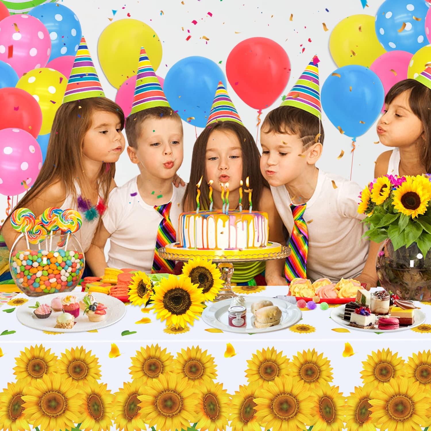 Dvaorc 4 Pack Sunflower Tablecloth 51 x 86 Inch Plastic Rustic Sunflower Tablecloth Sunflower Party Tablecloth Sunflower Birthday Party Table Cloth Sunflower Table Covers for Indoor Outdoor Party Decorations