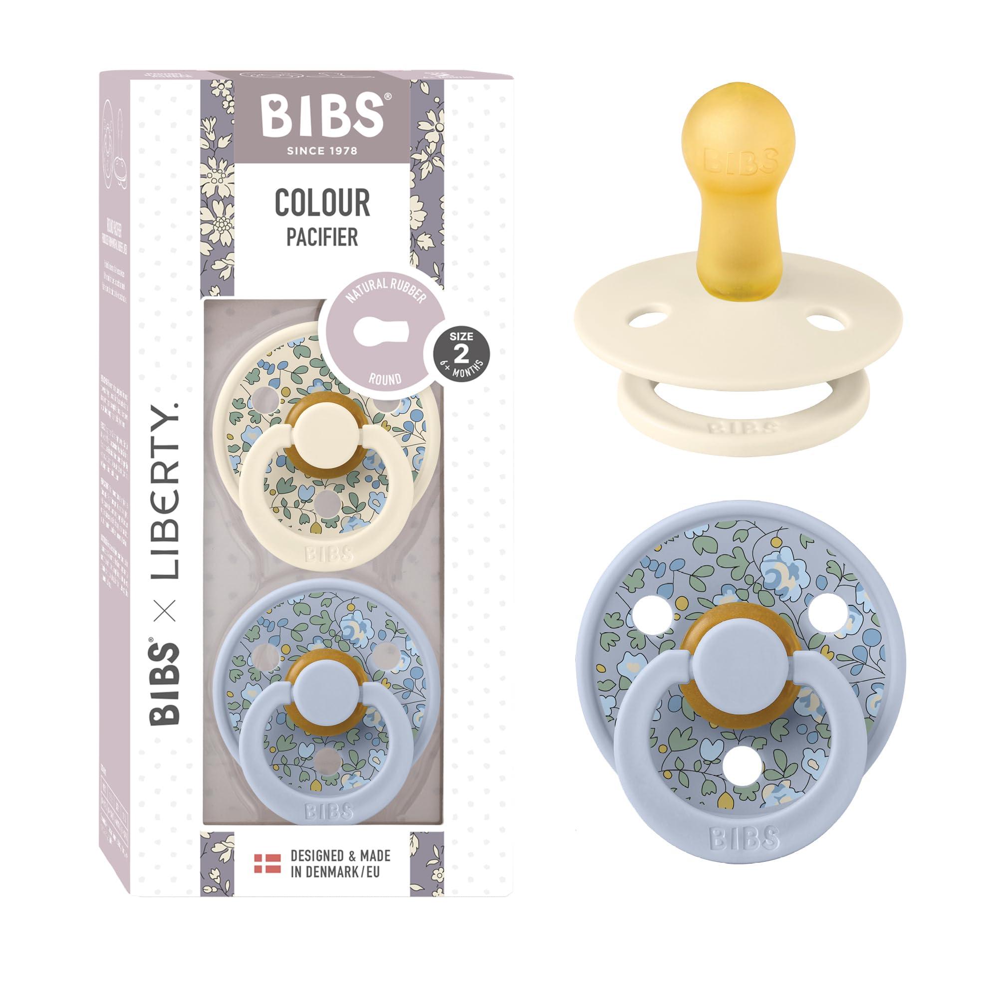 Bibs BIBS Liberty Pacifier | 2 Colour Natural Rubber Latex Soothers | BPA Free Dummy Pacifier | Round Nipple | Designed & Made in Denmark | Eloise Dusty Blue