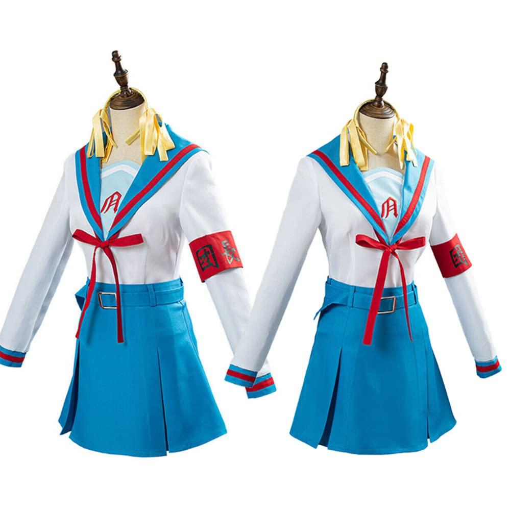 Lioskey Lioskey Suzumiya Haruhi Cosplay Costume School Girl Uniform Sailor Outfit Dress Full Set Suit(coatume+wigS)