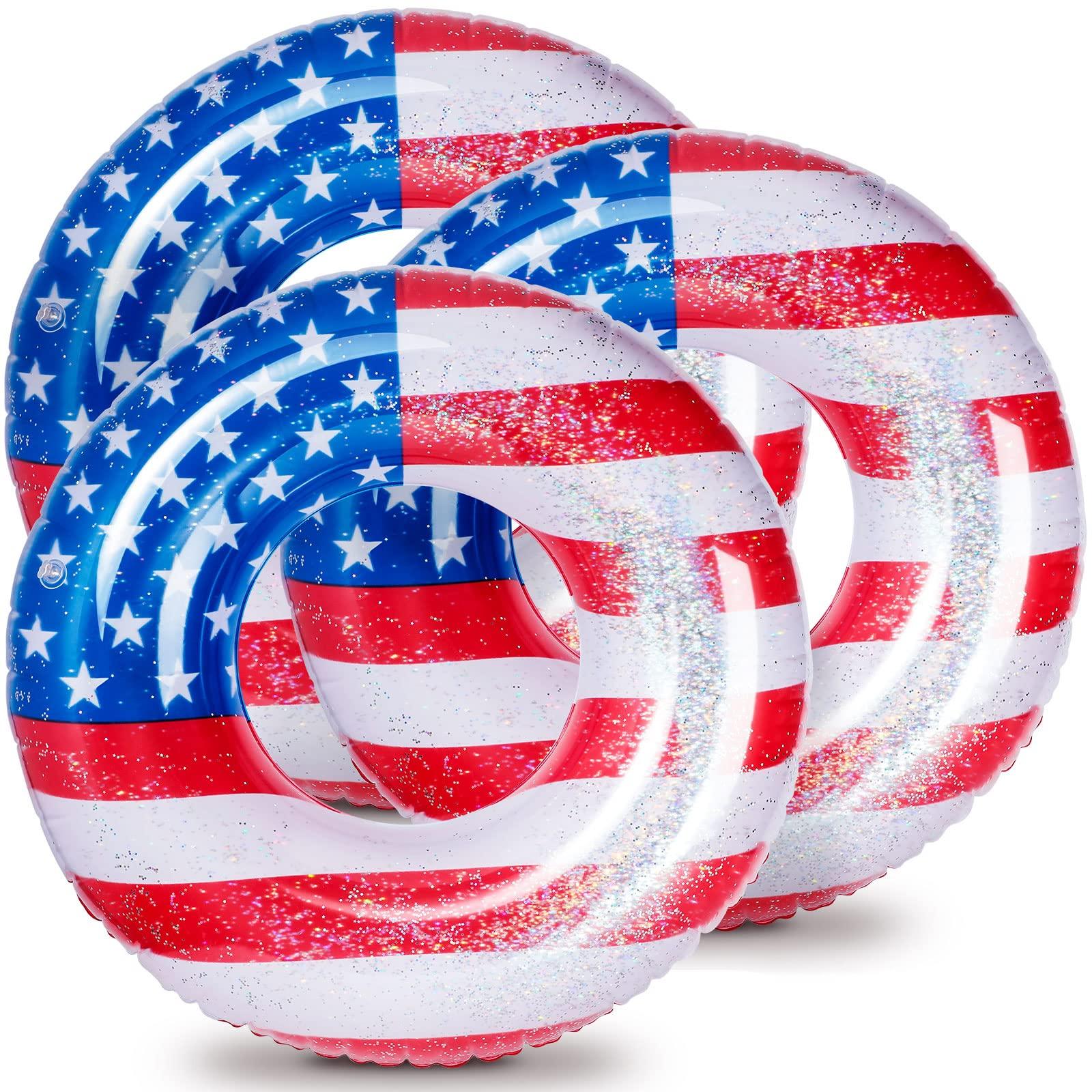 Zhanmai Zhanmai Patriotic Inflatable Pool Float Tube Cool USA Flag Design Water Swimming Ring Floaties Inflatable Tube Pool Tubes Water Swimming Ring Pool Floaties for Beach Lake Pool, 36 Lnch(3 Pieces)