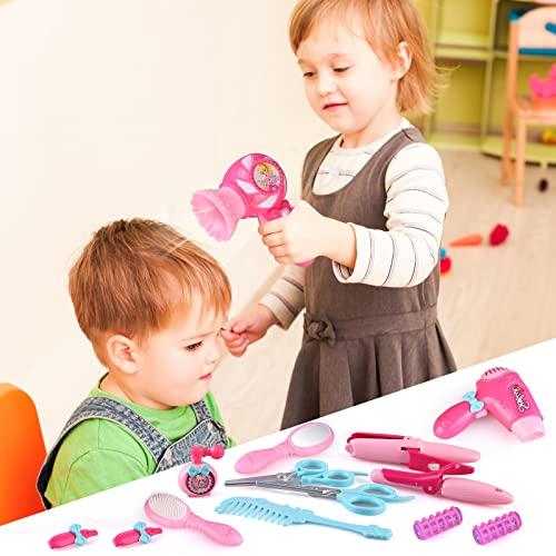 Kids Hair Salon Toy Set,Little Girls Pretend Makeup Set with Hair Dryer  Hair Curler and Beauty Accessories,Dressing Up Toy Beauty Salon