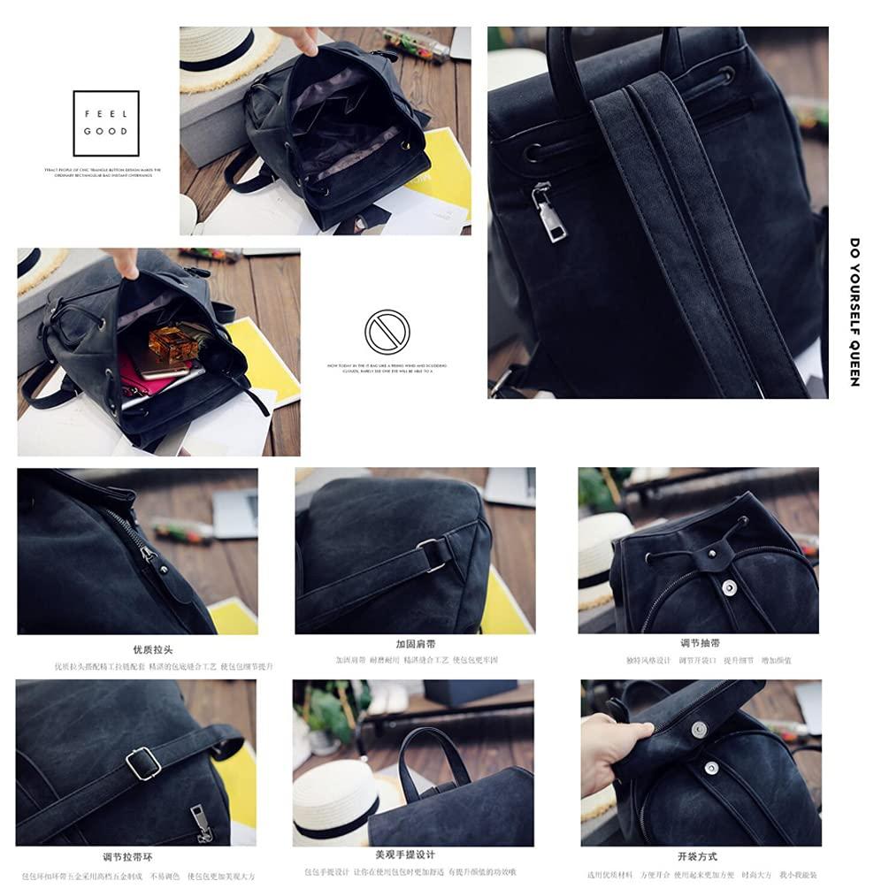 Weloveushop Women's Flip Drawstring Backpack PU Fashion Solid Color Ladies Bag