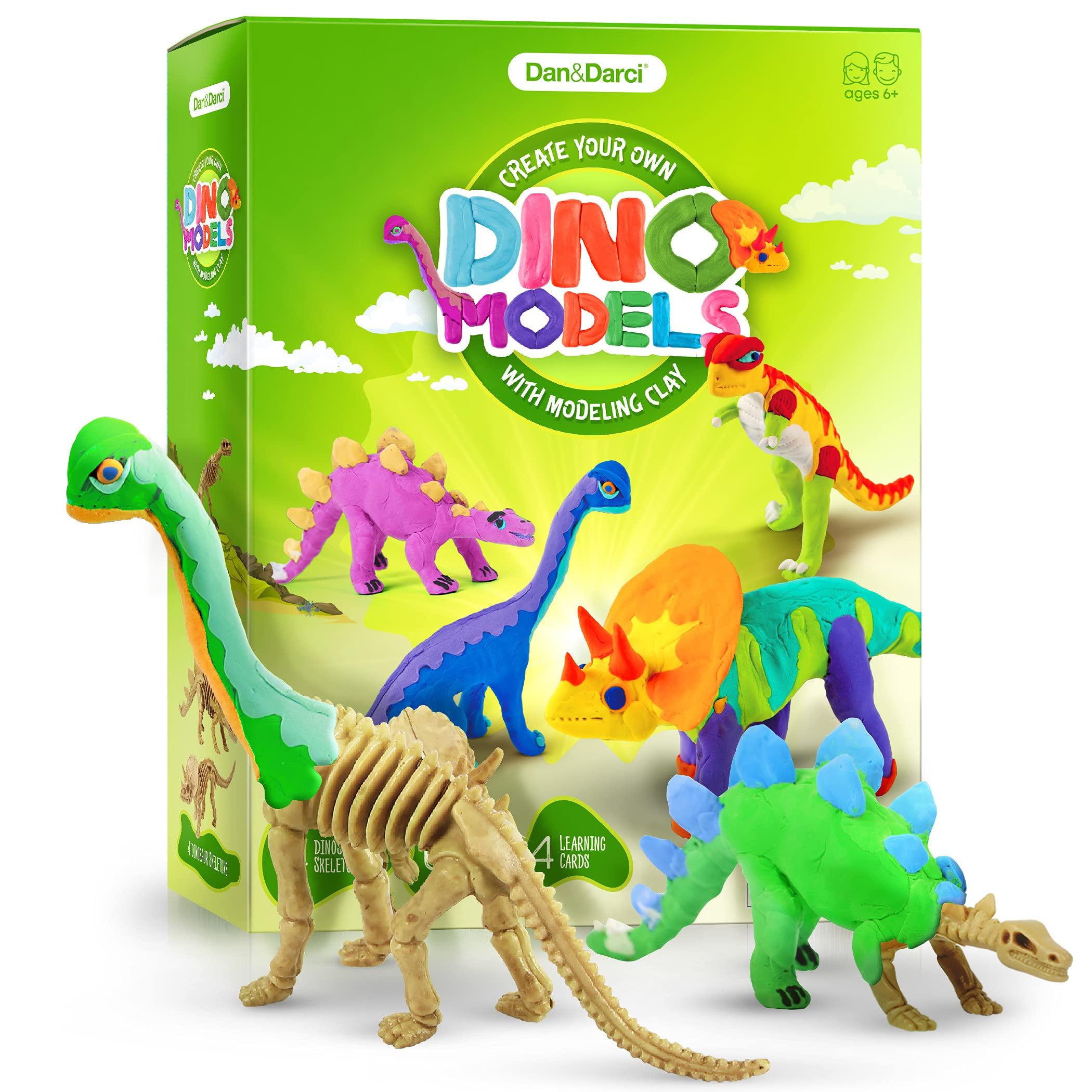 Dan&Darci Dino Models, Clay Craft Kit - Dinosaur Arts and Crafts for Kids - Easter Gifts for Boys & Girls - Build 4 Dinos with Air Dry Magic Modeling Model Set Ages 3, 4, 5, 7, 8+ Boy or Girl