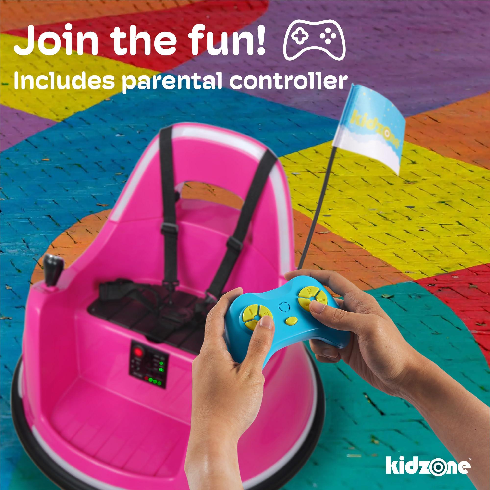 Kidzone Kidzone Smart Bumper Car for Toddler & Kids 1.5-6 Years Old, 12V 2-Speeds Electric Ride On Bumping Toy Gifts W/Remote Control, APP Control, LED Lights, Bluetooth, 360Spin and DIY Sticker,White