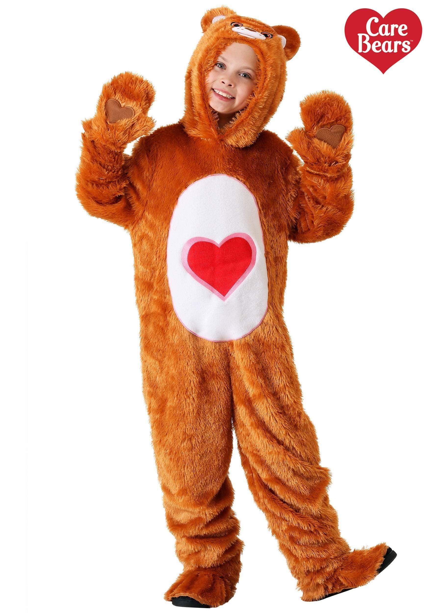 Fun Costumes Care Bears Classic Tenderheart Bear Costume for Kids | Toddler Hooded Brown With Heart Jumpsuit | 80s Cartoon