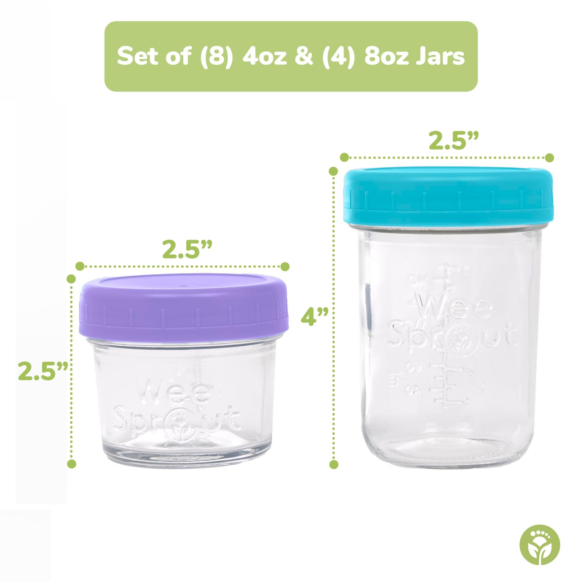 WeeSprout WeeSprout Glass Baby Food Storage Jars - 12 Set, 4 oz/8 oz Baby Food Jars, Plastic Lids, Freezer Storage, Reusable Small Glass Baby Food Containers, Microwave & Dishwasher Safe, for Infant & Baby Food