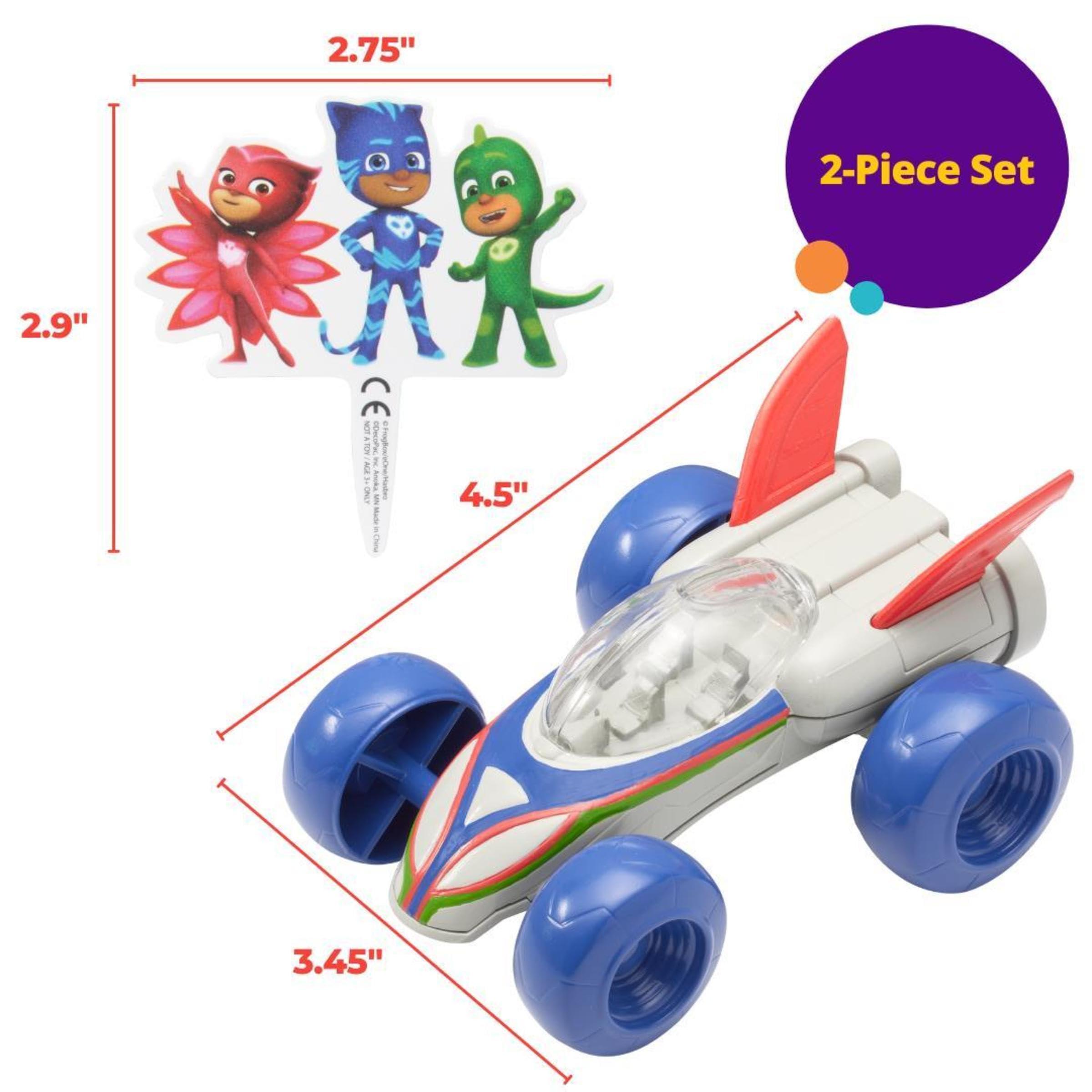 DecoPac DecoSet PJ Masks Save the Day Cake Topper, 2 Piece Cake Decoration With Free-Wheeling Car And Catboy, Owlette, and Gekko Pic | For Birthday, Parties, Celebration