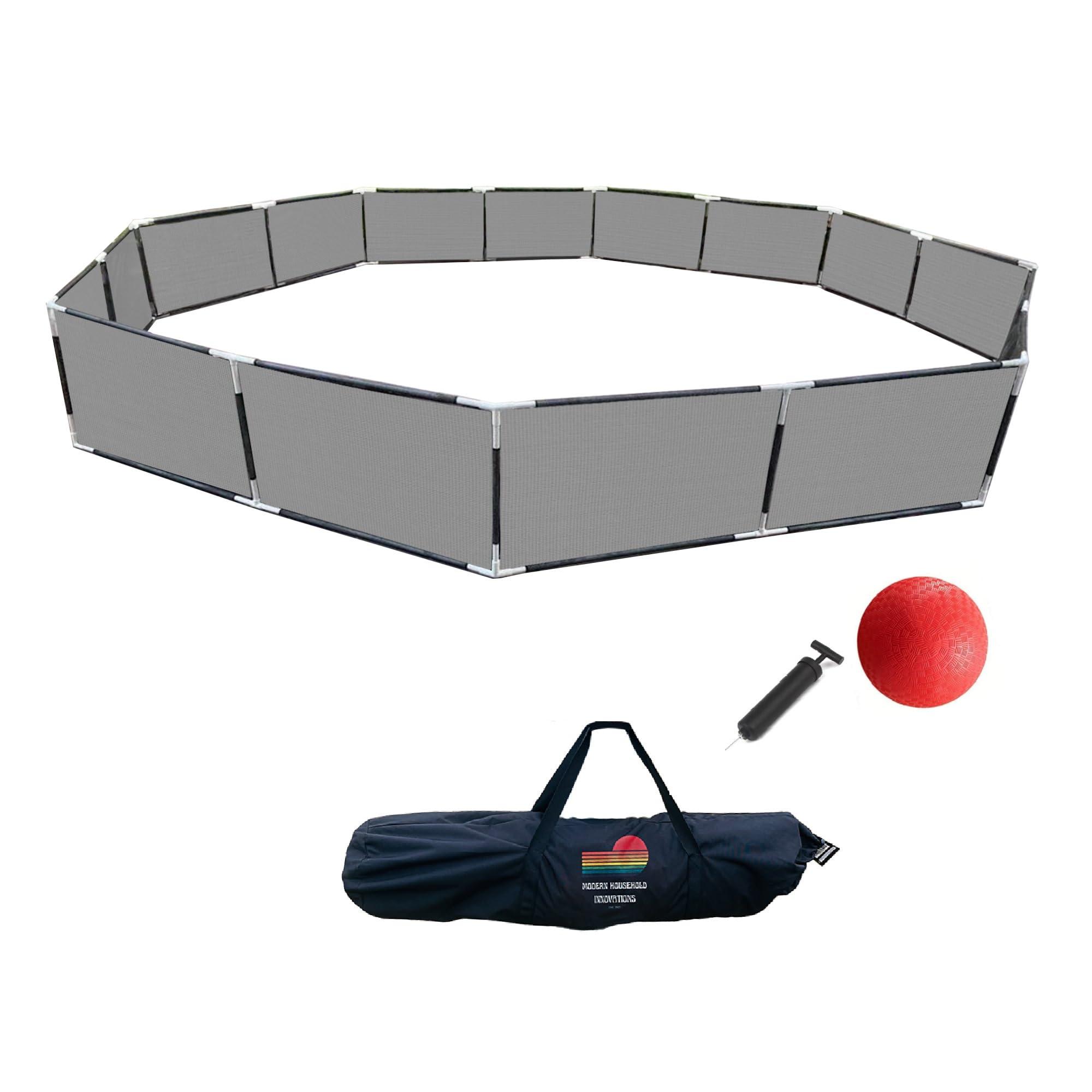 Modern Household Innovations Portable Gaga Ball Pit Kit 15 FT Gaga Pit - Strong Nylon Mesh, Inflatable Gaga Ball, Pump & Carry Bag, Adult Ball Pit for Field Day Games & Physical Education Equipment