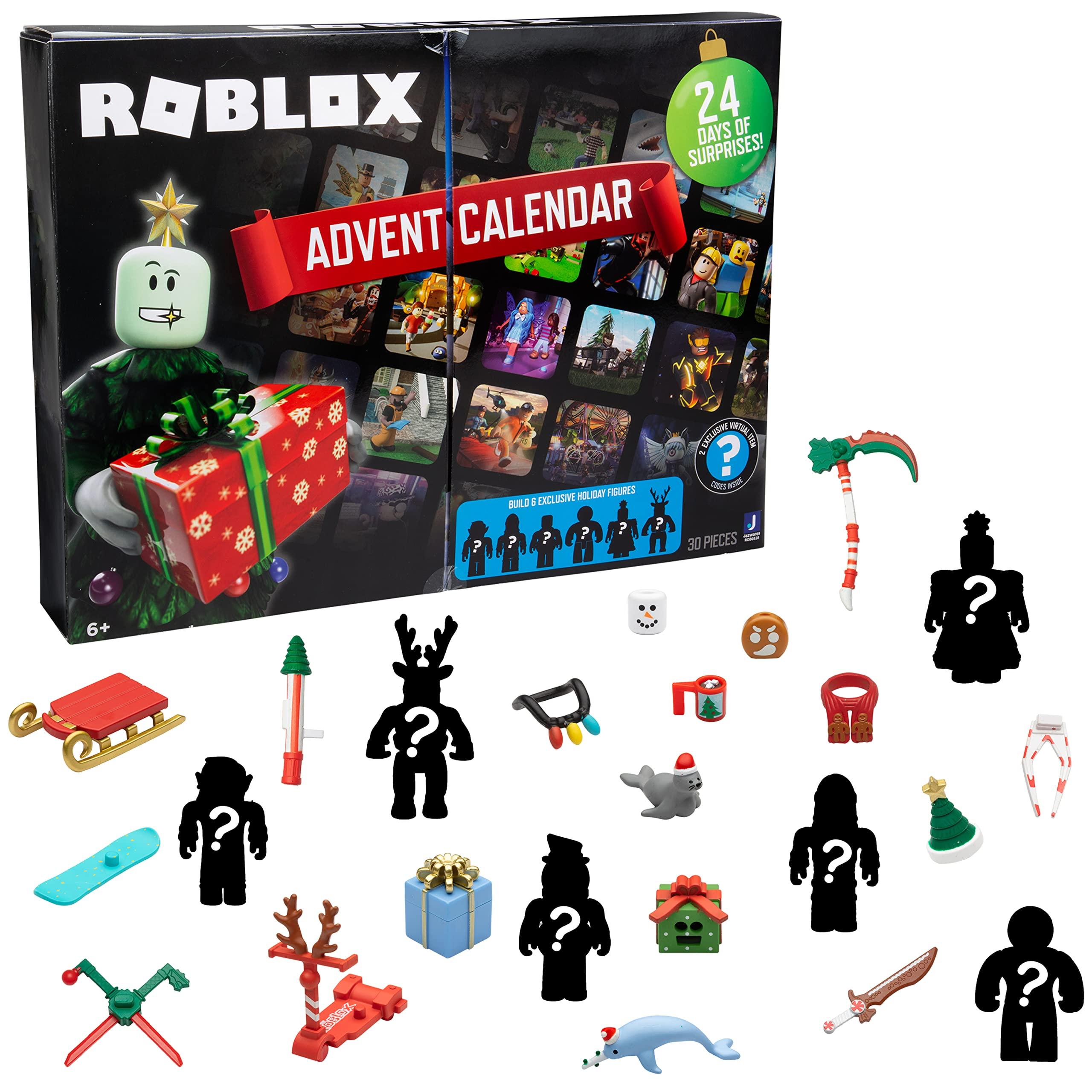 Roblox Roblox 2024 Holiday Advent Calendar for Kids, 24 Day Gift Playset - Toy Set Includes 6 Figures, 18 Accessories, 2 Redeemable Codes & More - 30 Pieces Total - Christmas Gift for Boys & Girls Ages 6+