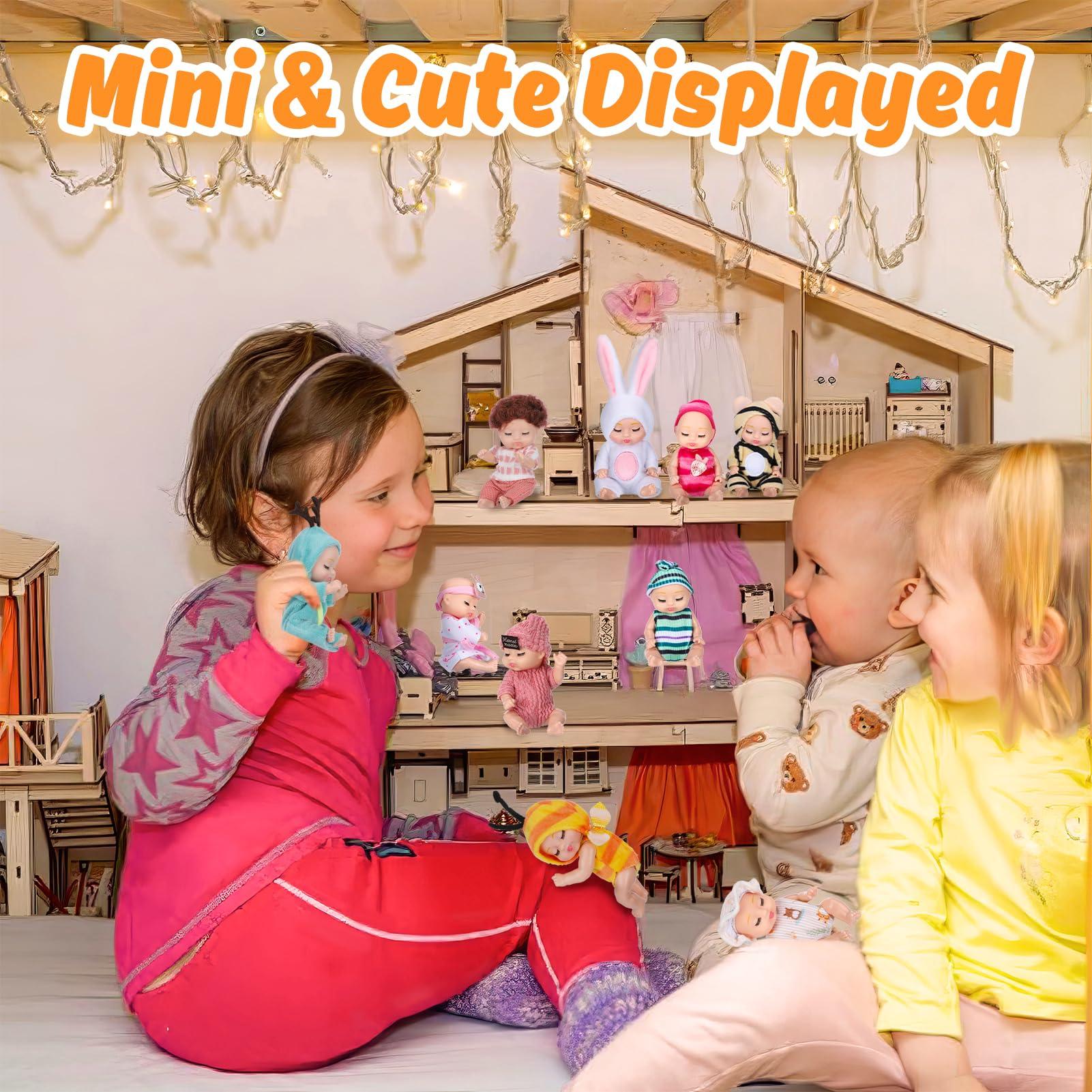 Biubee 4 Inch Mini Baby Dolls - Baby Dolls Toy Gift Set, Rotatable Joints, Lifelike Realistic Baby Doll Tiny Babies Girls Gifts for Granddaughter Kids Birthday Baby Shower, 12Pcs