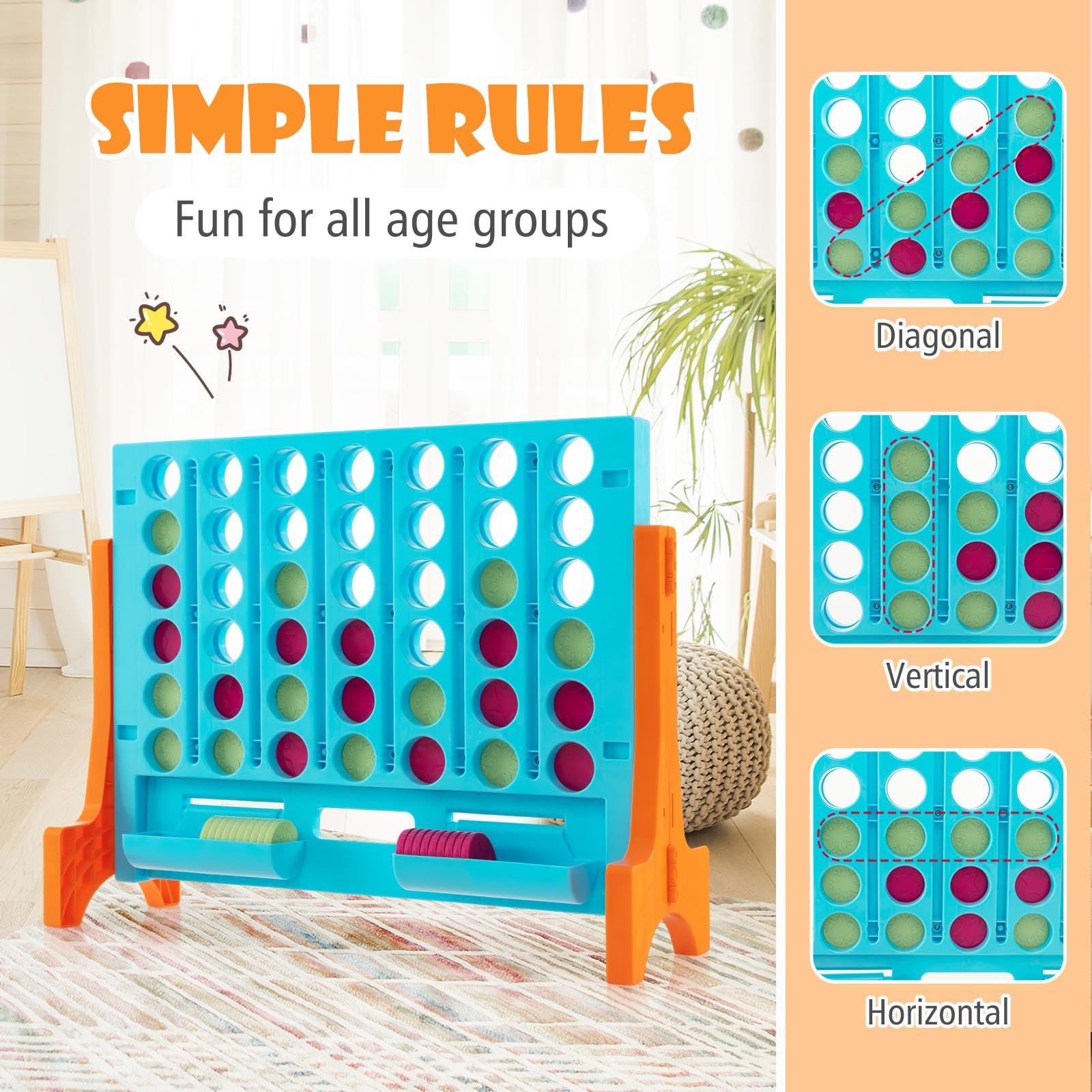 Costzon Costzon Giant 4 in a Row Connect Game, 2-in-1 Jumbo 4-to-Score Game Set with Carrying Bag, Fun Family Party Game, Indoor Outdoor Yard Game for Kids Adults, Freestanding/Wall Mount (Orange)