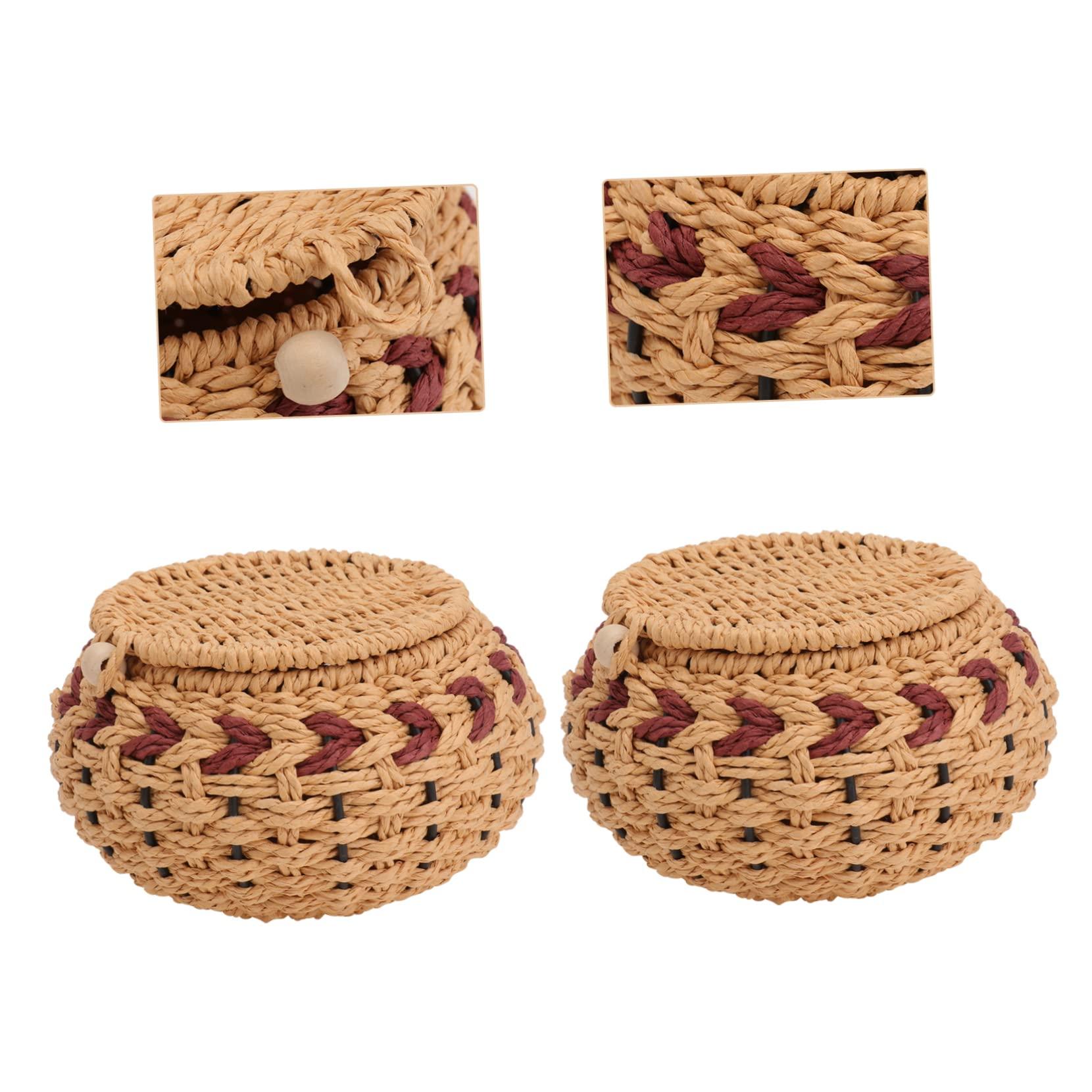 Abaodam Abaodam 2pcs Straw Pot Go Jewelery Organizer Wooden Chess Board Wicker Bin Chess Storage Jar Work Desk Accessories Weaving Simple Jar Jewelry Ring Holder Pantry Grass Storage Tank to Weave