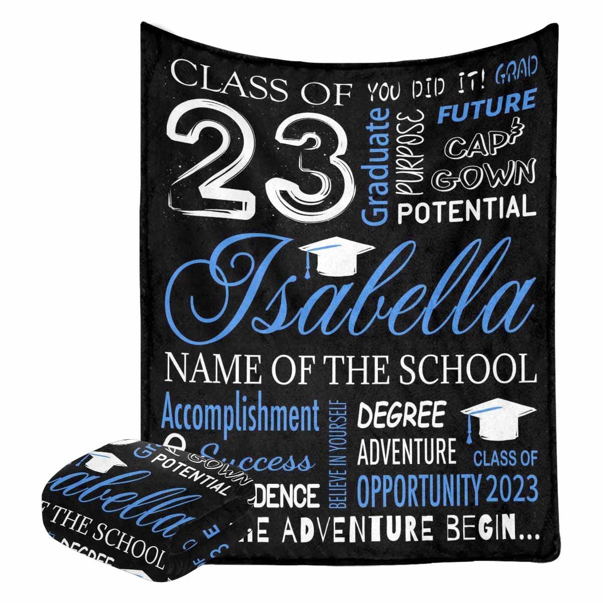 Newcos Customized Fleece Blankets with Name for Daughter Son Granddaughter Personalized Graduation Blankets for Class of 2023 Seniors Students 50"x60"