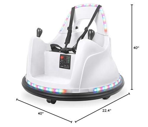 Kidzone Kidzone Smart Bumper Car for Toddler & Kids 1.5-6 Years Old, 12V 2-Speeds Electric Ride On Bumping Toy Gifts W/Remote Control, APP Control, LED Lights, Bluetooth, 360Spin and DIY Sticker,White