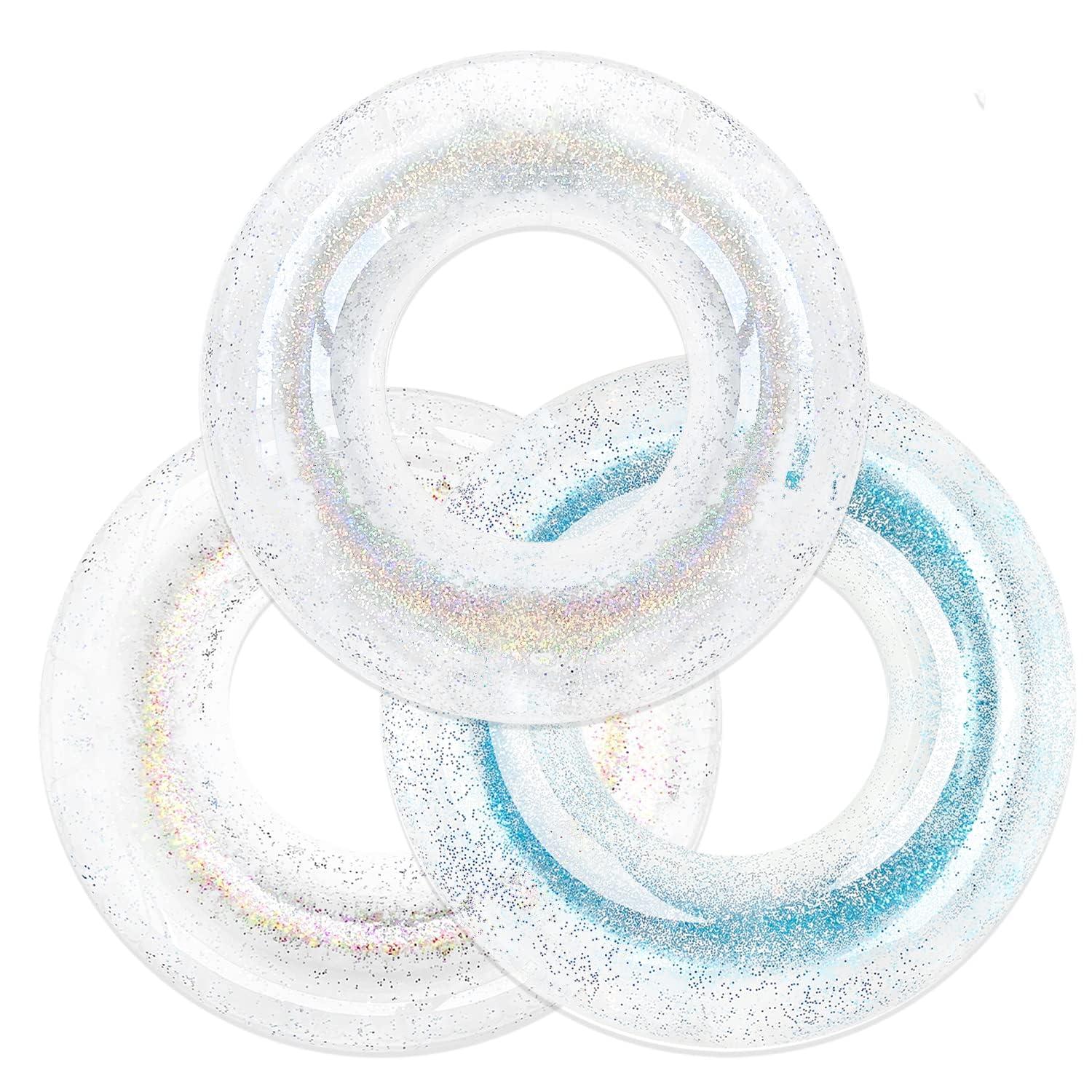 Polita Polita Pool Float, Pool Floats Kids Summer Glitter Pool Tube with Confetti,Tube Pool Toys Beach Party, Transparent Inflatable Floating Tubes for Adults and Kids (Multicolor+Silver+Blue)