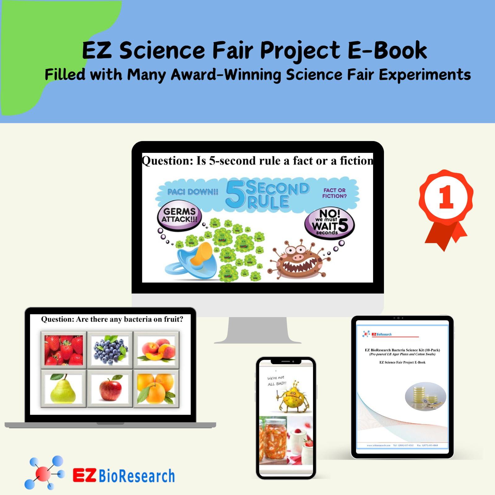 EZ BioResearch EZ BioResearch Bacteria Science Kit (IV): Top Science Fair Project Kit. Prepoured LB-Agar Plates And Cotton Swabs. Exclusive Free Science Fair Project E-Book Packed With Award Winning Experiments.