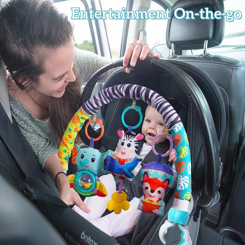 BATOHO Baby Stroller Arch Toy, Clip On Arch Mobile for Bassinet with Universal Clamps, Activity Toy Bar for Baby Bouncer Musical Crib Mobile Toys for Infants Baby Car Seat Toys Rattle Elephant Squeaker Zebra