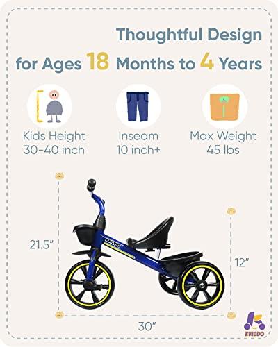 KRIDDO KRIDDO Kids Tricycles Age 24 Month to 4 Years, Toddler Kids Trike for 2.5 to 5 Year Old, Gift Toddler Tricycles for 2-4 Year Olds, Trikes for Toddlers, Blue