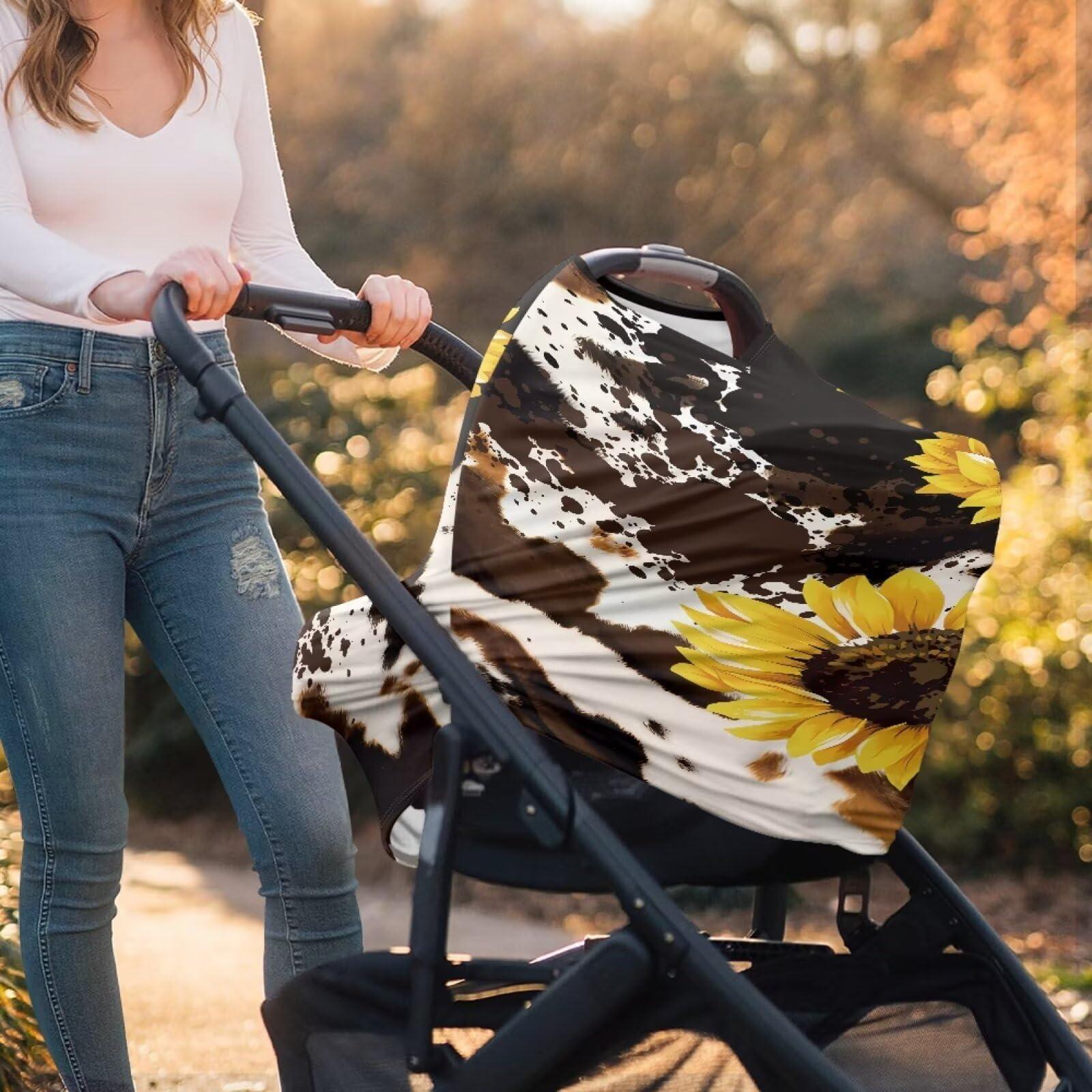JOAIFO JOAIFO Sunflower Baby Car Seat Cover,Infant Carseat Canopy, Cow Print Nursing Breastfeeding Cover,Stretchy Carrier Covers for Stroller/High Chair/Shopping Cart