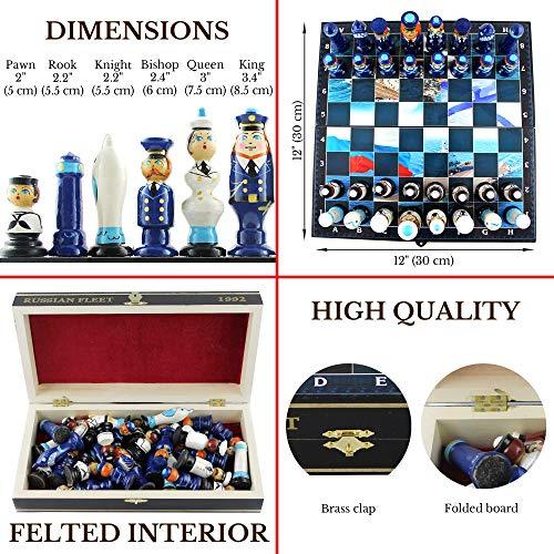 AEVVV Army Chess Set Navy - Russian Army Navy Chess Board and Hand Painted Pieces