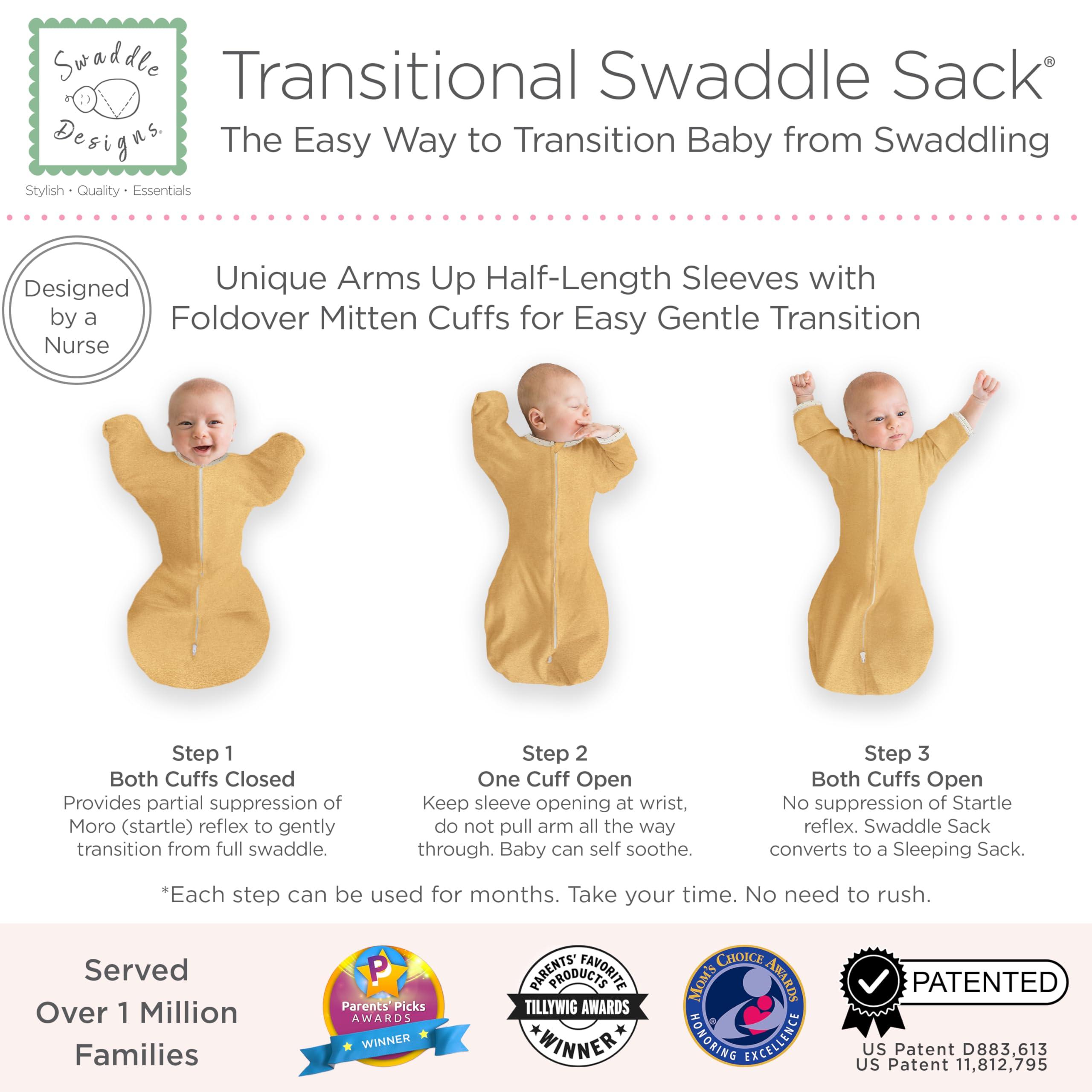SwaddleDesigns SwaddleDesigns Baby Sleep Sack Set, Gold and Butterum, 0-3 Mo Transitional Swaddle Sack with Arms Up Half-Length Sleeves & Mitten Cuffs and 0-6 Mo Cotton Muslin Wearable Blanket with 2-Way Zipper