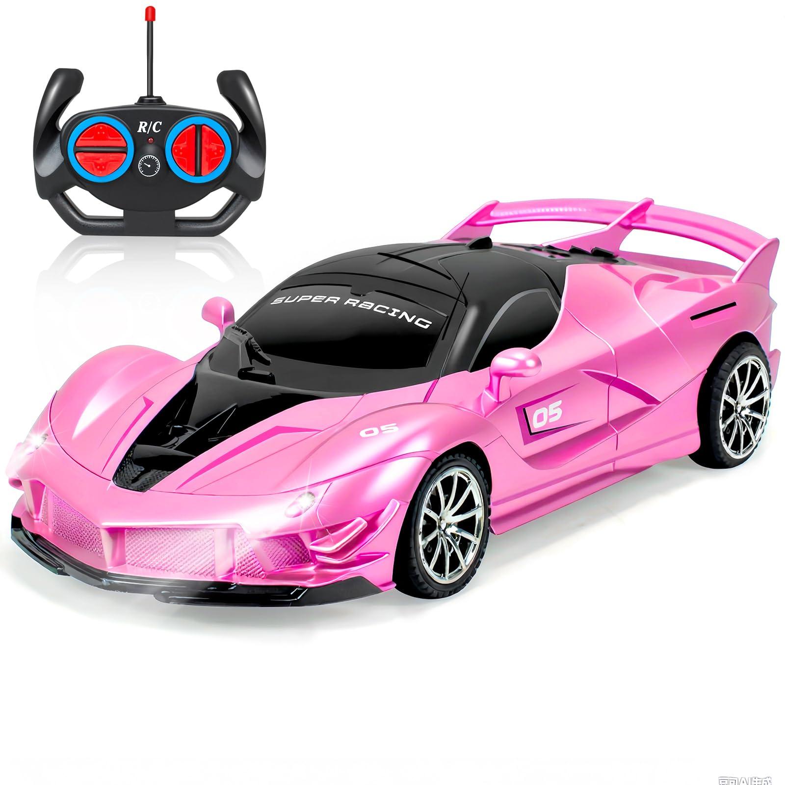 YongnKids Remote Control Car for Girls Kids, Pink RC Cars for Girls, RC Racing Toy with Lights,Hobby RC Cars Electric Power On Road Vehicle Toy Christmas Birthday Gift for Kids Boys Girls Age 3+