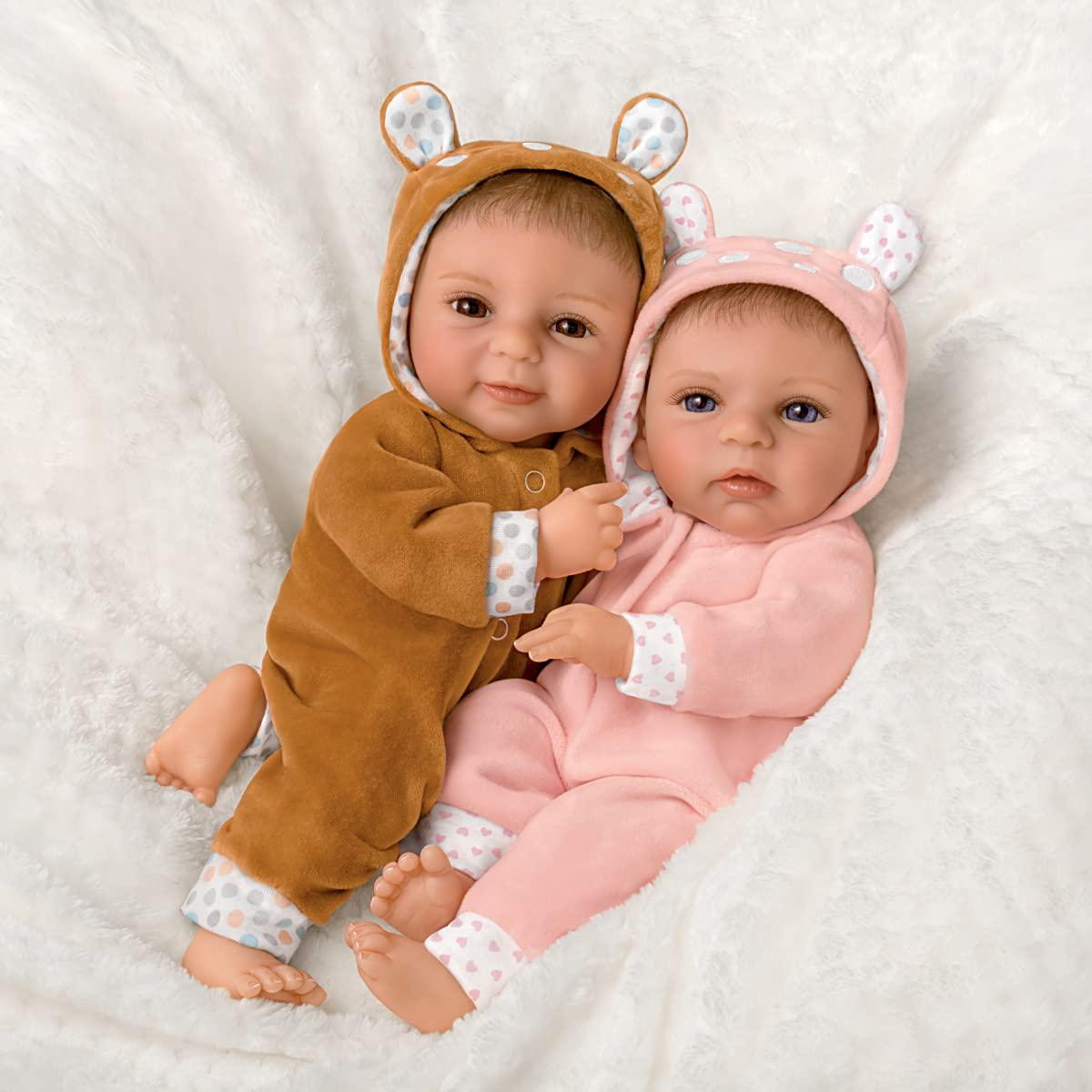 The Ashton - Drake Galleries So Truly Real Sherry Rawn Oh Deer! The Twins are Here! Vinyl Baby Doll Set Featuring Deer Inspired Outfits