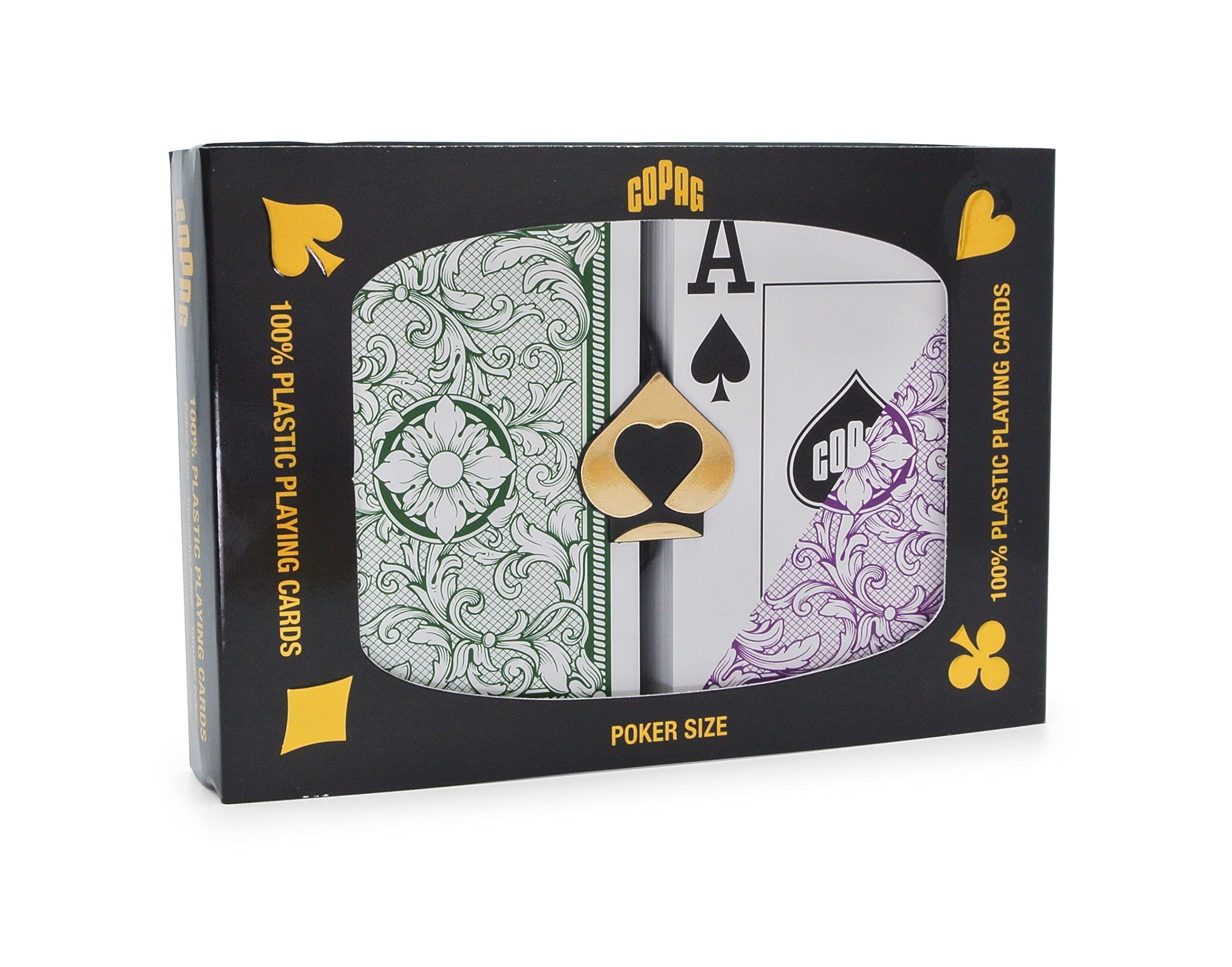 Copag Copag Legacy Design 100% Plastic Playing Cards, Poker Size (Standard) Jumbo Index Green/Purple Double Deck Set