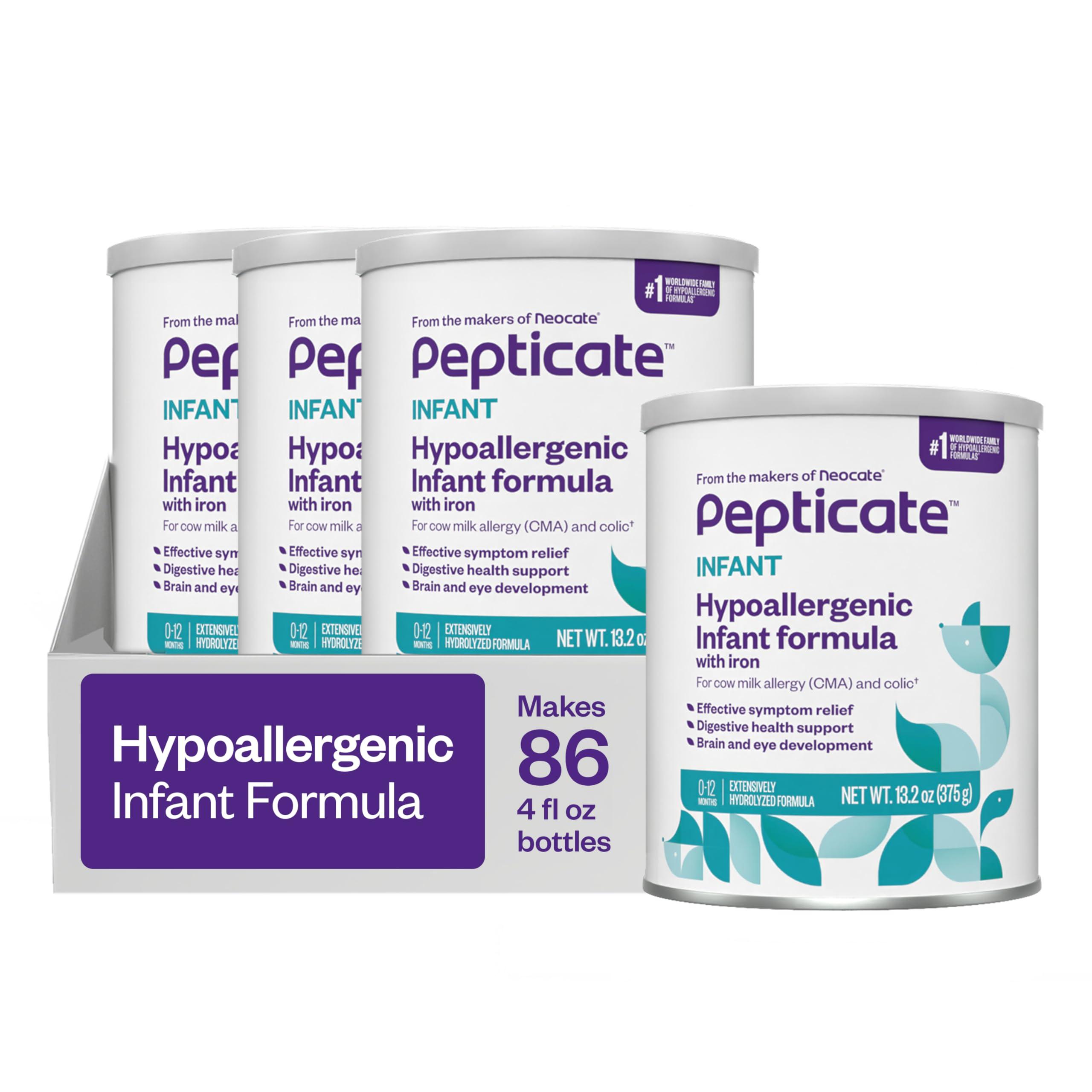 NUTRICIA PEPTICATE Pepticate Baby Formula, Hypoallergenic Powdered Infant Formula for Cow Milk Allergy, with Omega 3 DHA, ARA, Iron & Prebiotics, 13.2oz (Pack of 4)