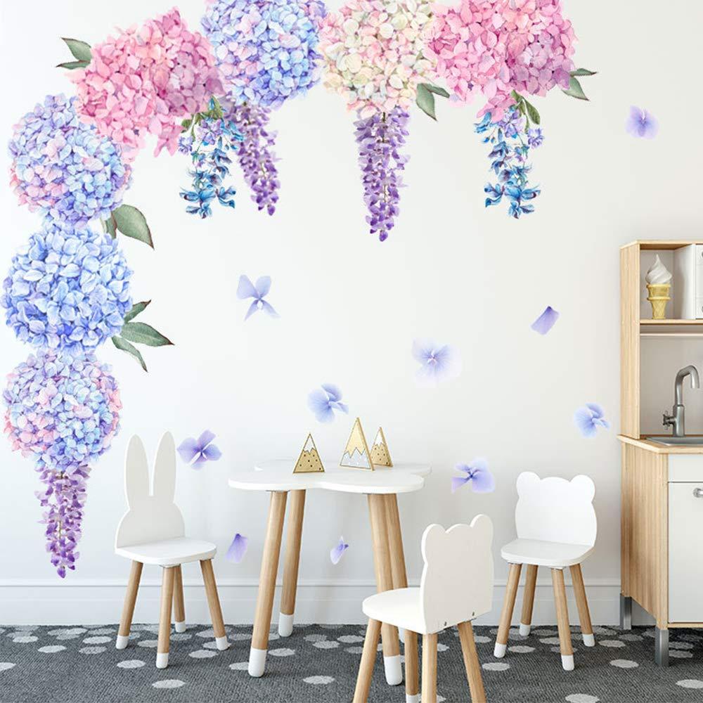 \"N/A\" "N/A" Watercolor Hydrangea Wall Art Stickers Wisteria Floral Wall Decal,Flower Peel and Stick Decals for Baby Kids Bedroom Nursery Removable Home Wall Decoration