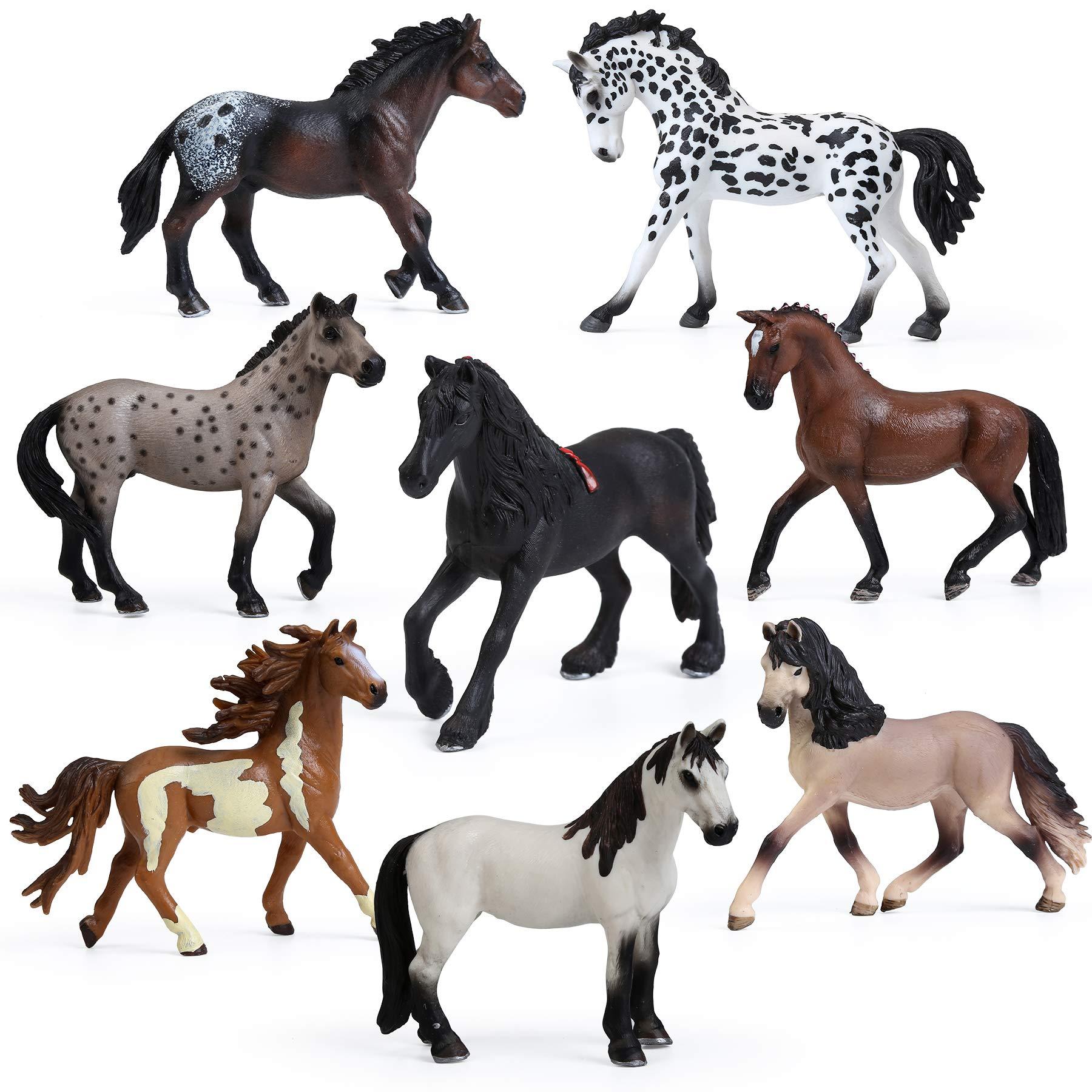 UANDME 8PCS Big Horse Mare and Stallion Toy Figures Plastic Horse Figurines Horse Animal Toys for Girls and Boys Horse Club Cake Topper Party Decoration