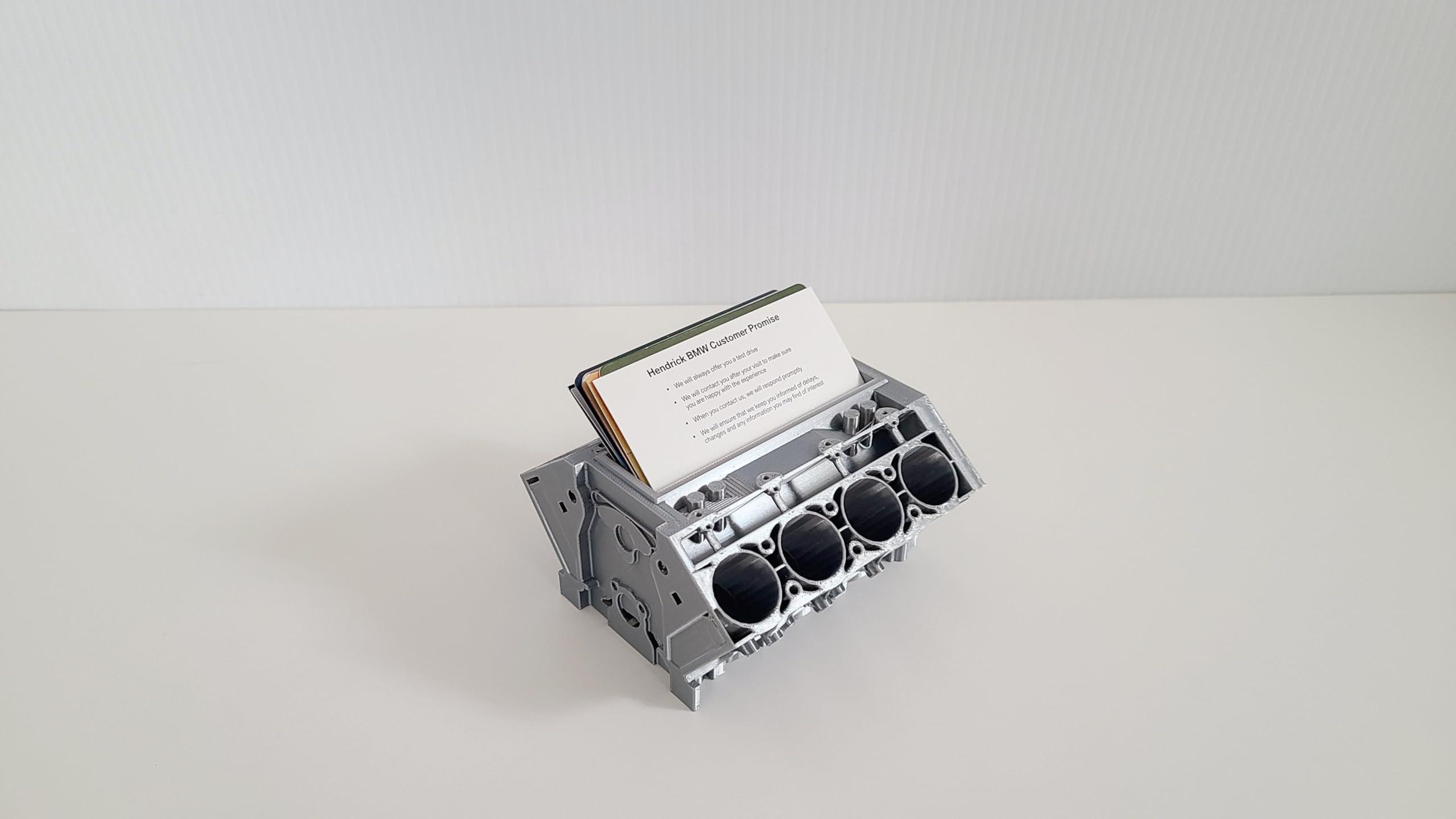 Generic V8 Business Card Holder Desk, Office Desk Accessories For Men, Desk Decor For Men Mechanic Gift For Men, Car Accessories For Men, Mini V8 Engine, V8 Engine Model Kit (Shiny Silver)