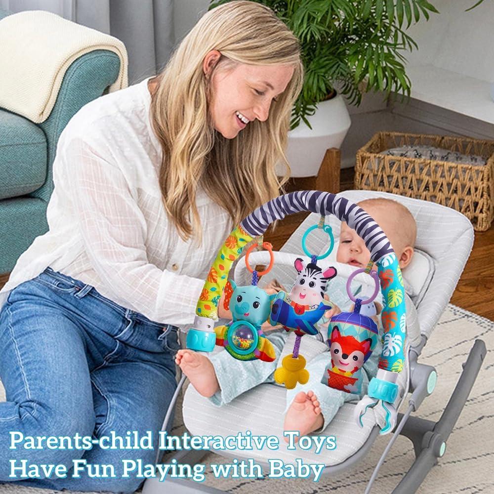 BATOHO Baby Stroller Arch Toy, Clip On Arch Mobile for Bassinet with Universal Clamps, Activity Toy Bar for Baby Bouncer Musical Crib Mobile Toys for Infants Baby Car Seat Toys Rattle Elephant Squeaker Zebra