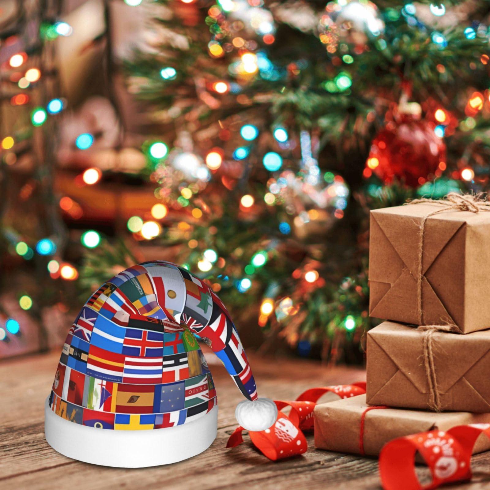 SamLng Various flags Christmas Hat - Classic Santa Xmas & New Year Party Headwear - Perfect for Holiday Celebrations, Halloween