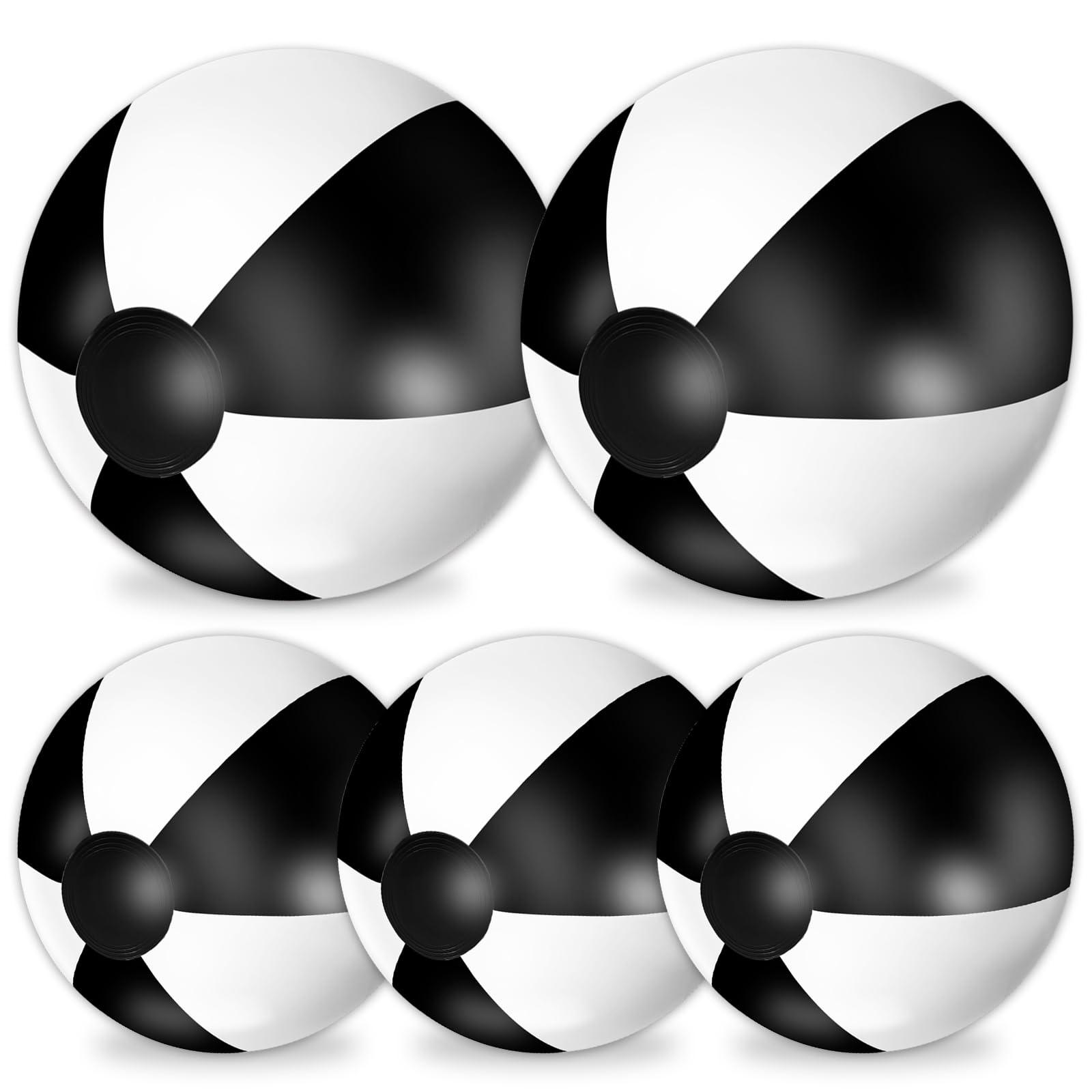 Whaline Whaline 5Pcs Inflatable Beach Ball 24 & 16 Inch Round Pool PVC Balls Cute Game Toys for Summer Hawaiian Tropical Theme Beach Party Decorations Water Sand Game Accessory (Black and White)