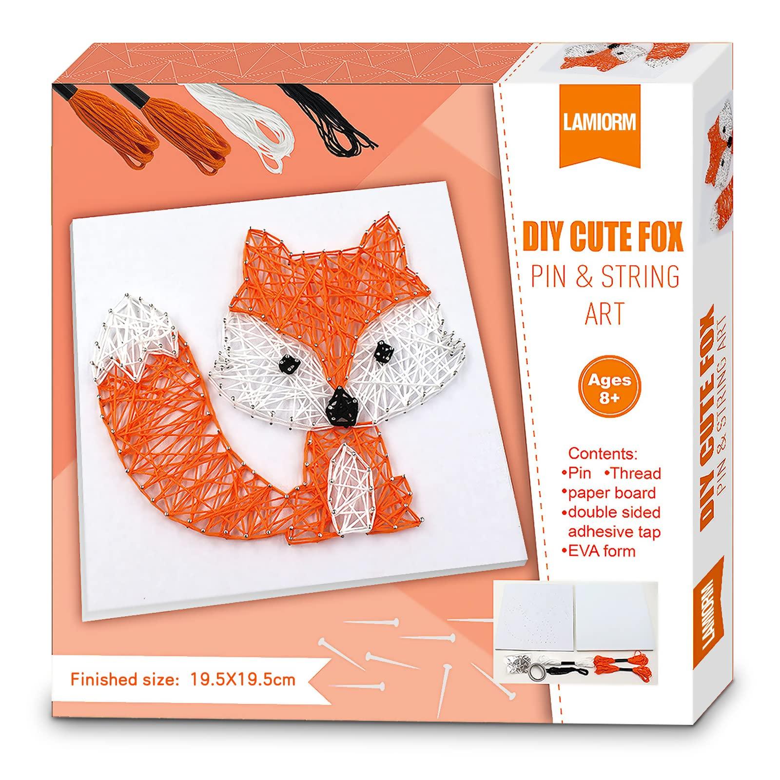 Boqin Boqin DIY String Art Kit - Cute Fox Craft Kit with String Art Patterns, Pushpins, Crafting Supplies, String Art Kit for Kids Gift for 9-12 Girls Unique Gift for Home Wall Decorations