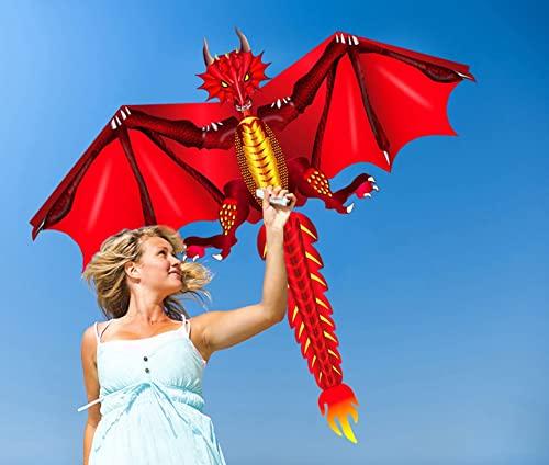 LSDRALOBBEB 1.6M Dinosaur Kite Outdoor Kids Toy for Beginners Very Easy to Kite, Great Gift LSDRALOBBEB 0401(Color:B,Size:)