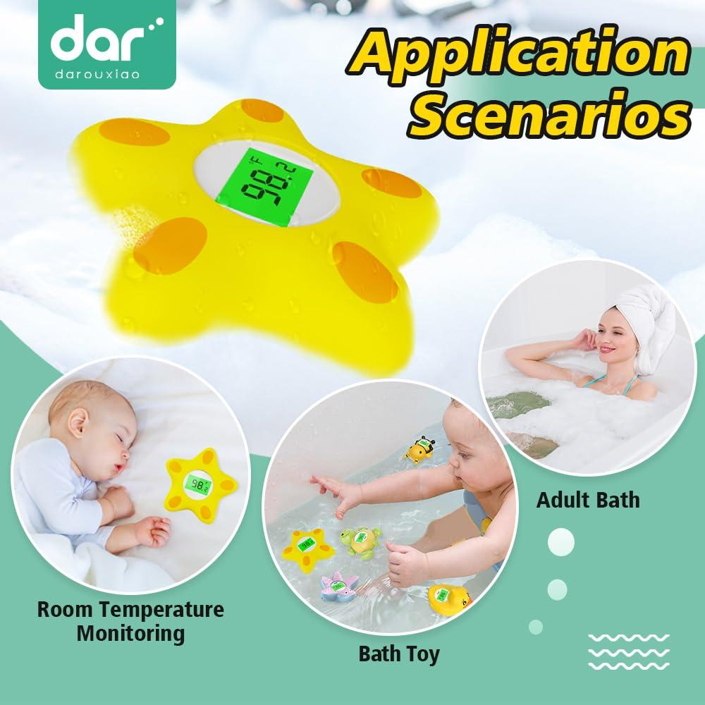 Miedecdel Baby Bath Thermometer, Infant Digital Water Thermometer Safety with 3 Color Backlit and Temperature Warning, Room Thermometer Floating Toy for Infant, Toddler, Bathtub, Swimming Pool (Yellow)