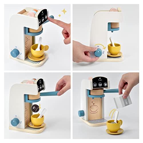 PairPear PairPear Kids Wooden Toys Coffee Maker Toy Espresso Machine Playset - Toddler Play Kitchen Accessories Gift for Girls and Boys