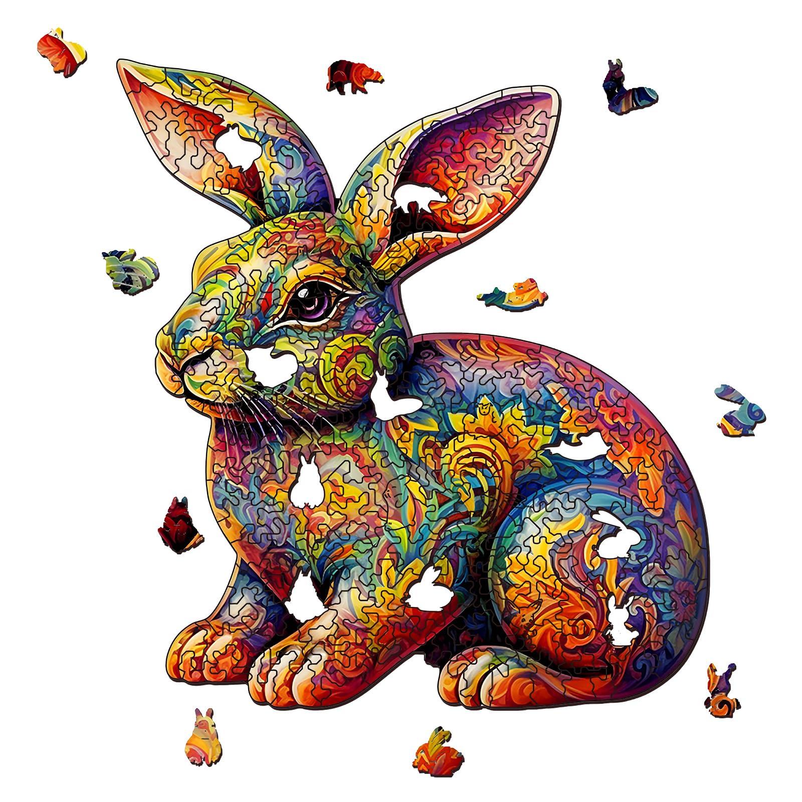 Foyucool Foyucool Wooden Puzzles for Adults, Unique Puzzles for Adults, Irregular Animal Shaped Wooden Jigsaw Puzzles, Creative Birthday Gift, Fun Family Game, 11.8 x 9.1 inch, Rabbit
