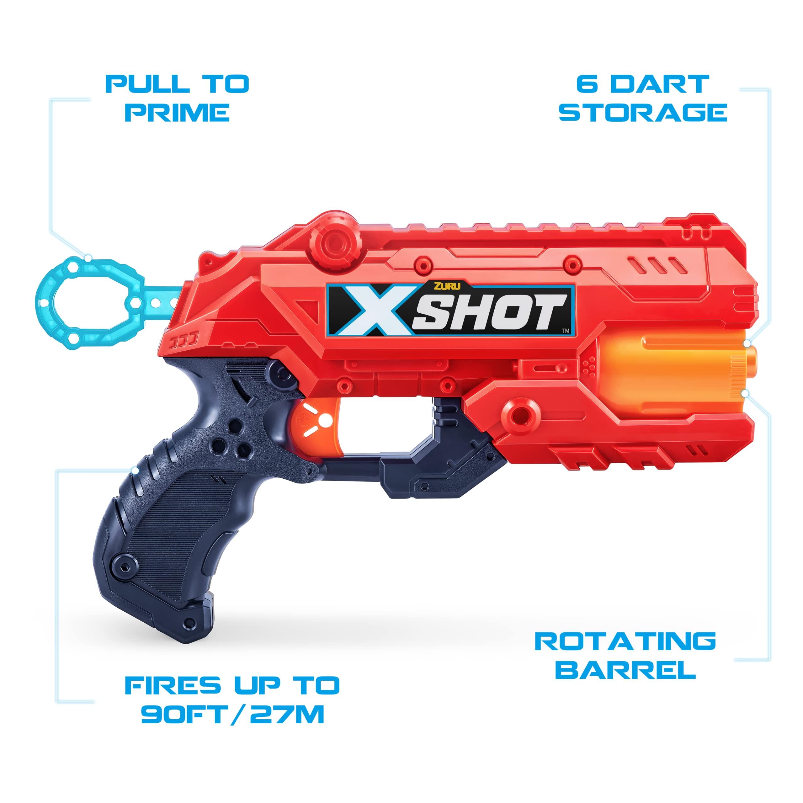 XShot Excel 2 Reflex 6 + 2 Kickback (4 Pack + 48 Darts + 3 Shooting Targets) by ZURU, X-Shot Red Foam Dart Blaster, Toy Blaster, Rotating Barrels, Toys for Kids, Teens, Adults (Red)