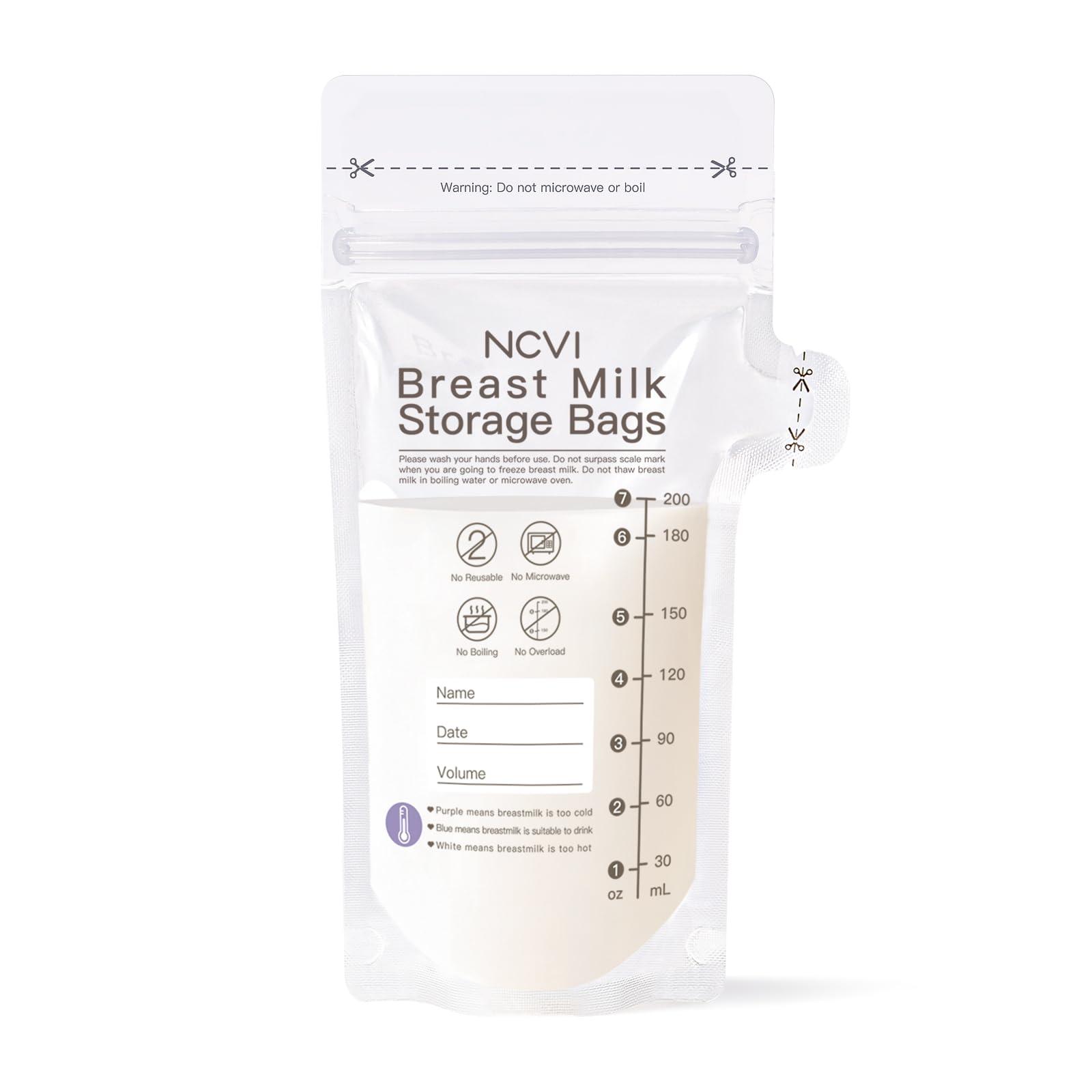 NCVI NCVI Breastmilk Storage Bags, 120 Count Milk Storage Bags for Breastfeeding, 7oz Breast Milk Storage Bags with Temp-Sensing, Doubled-Sealed, Hygienically, Self Standing, Easy Pour Spout, BPA Free