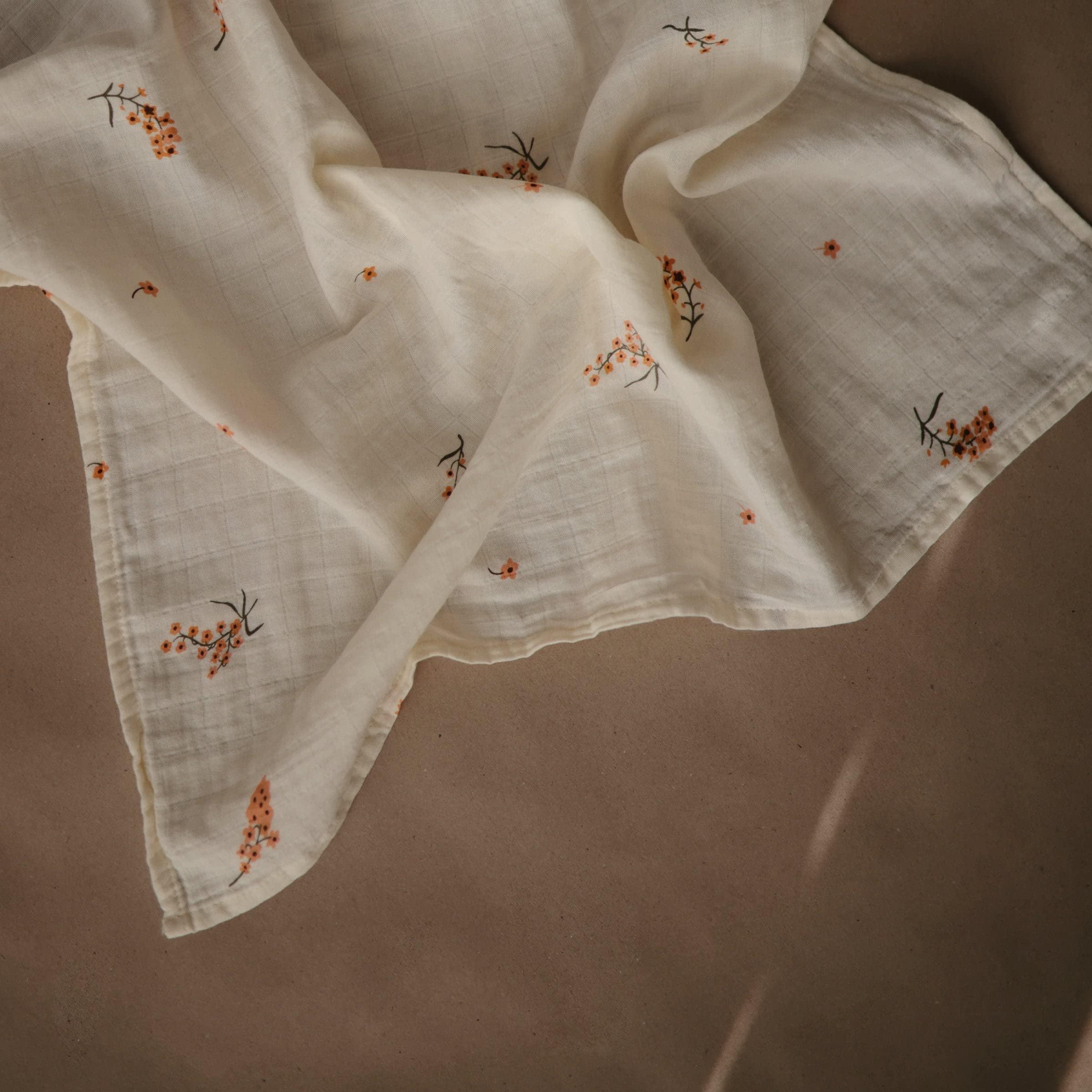 mushie mushie Muslin Baby Cloths | 100% Organic Cotton | 23.5" x 23.5" (Flowers) 3-Pack