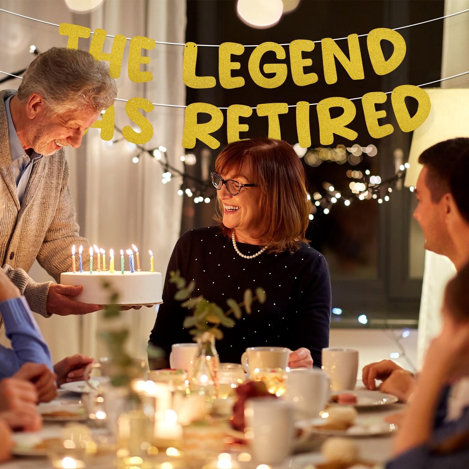 NQEUEPN The Legend Has Retired Banner, Happy Retirement Banner Joyful Retirement Party Favors Pre-Strung Retirement Celebration Supplies and Gifts for Men Women (Gold)