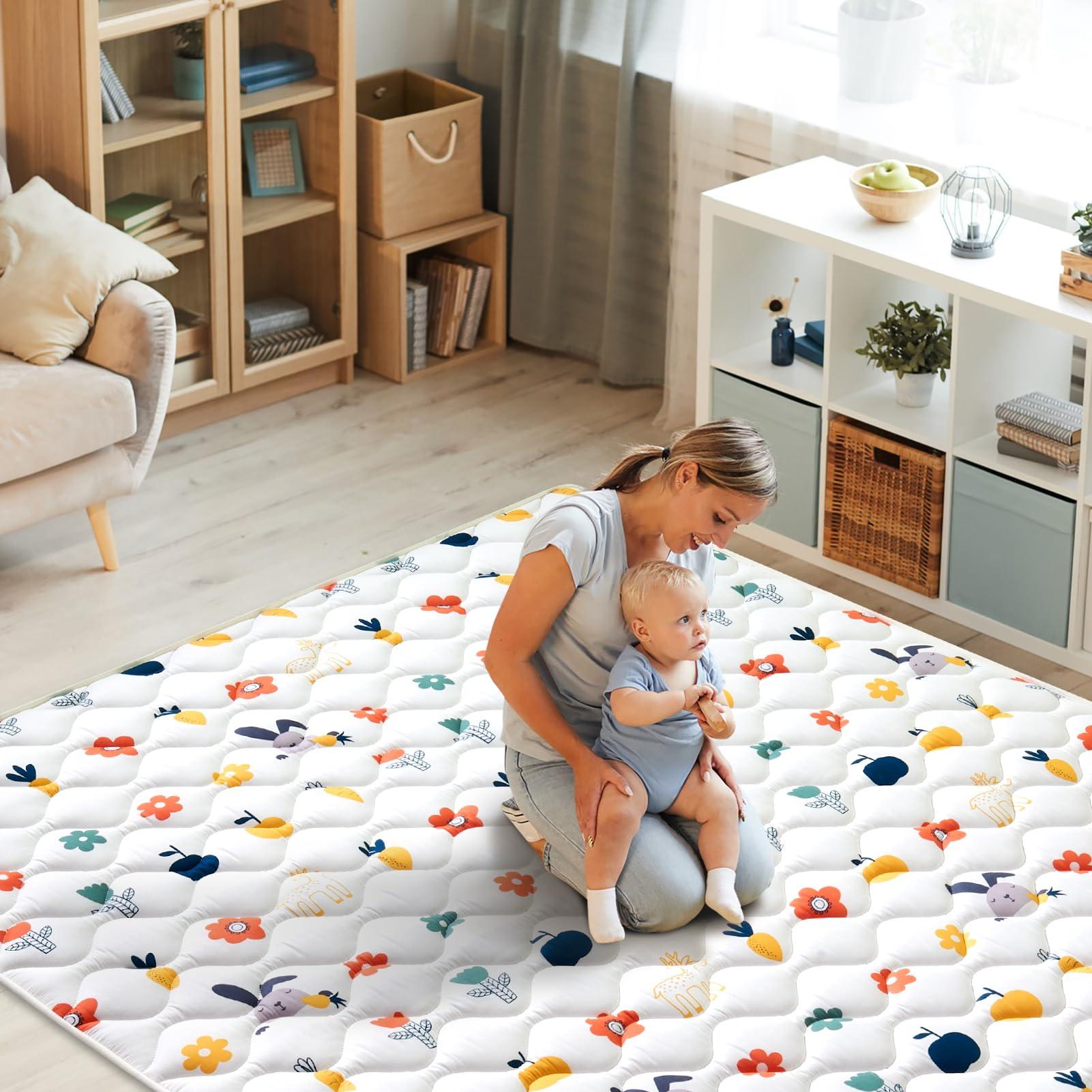 VIVIDVIBEBEARPAS Premium Foam Baby Play Mat 79" X 59", Thick One-Piece Crawling Mat, Odorless Baby Mat Floor Mat, Non-Slip Cushioned Baby Playmat for Infants,Babies,Toddlers. Machine Washable for Easy Care.