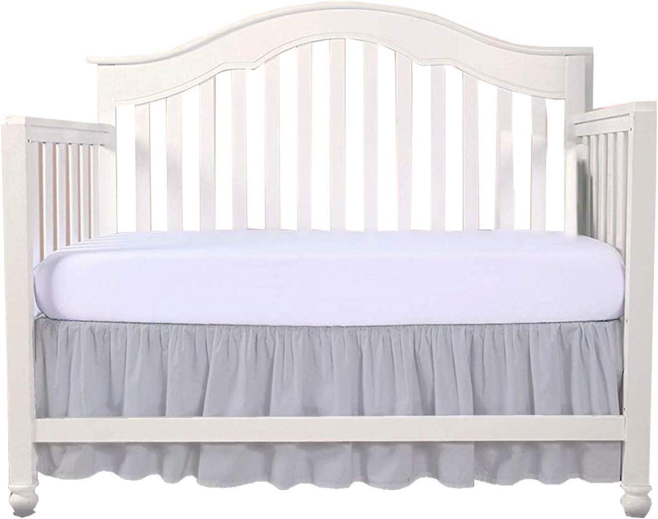Mattress-Homes Crib Skirt Dust Ruffle, 100% Natural Cotton, Nursery Mini Crib Toddler Bedding Skirt for Baby Boys or Girls,(Light Grey Solid - 24" x 38"/10" Drop)