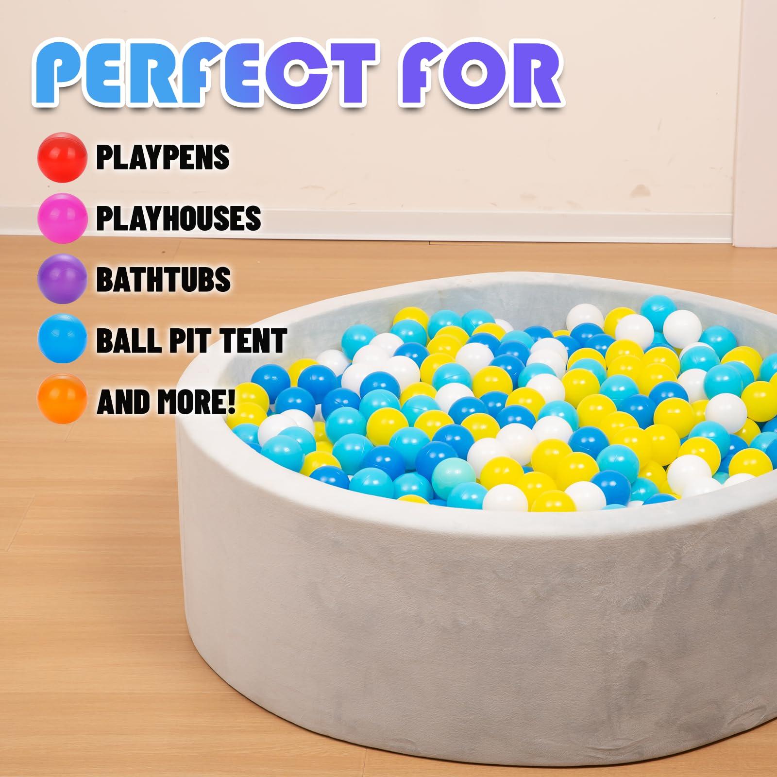 YUFUL Ball Pit Balls 1000 Count for Kids, Plastic Balls for Ball Pit, 2.2-Inch Crush Proof Play Balls BPA Free Non-Toxic, 4 Kinds of Bright Color Ocean Balls Include a Reusable Net Bag (Yellow Type)